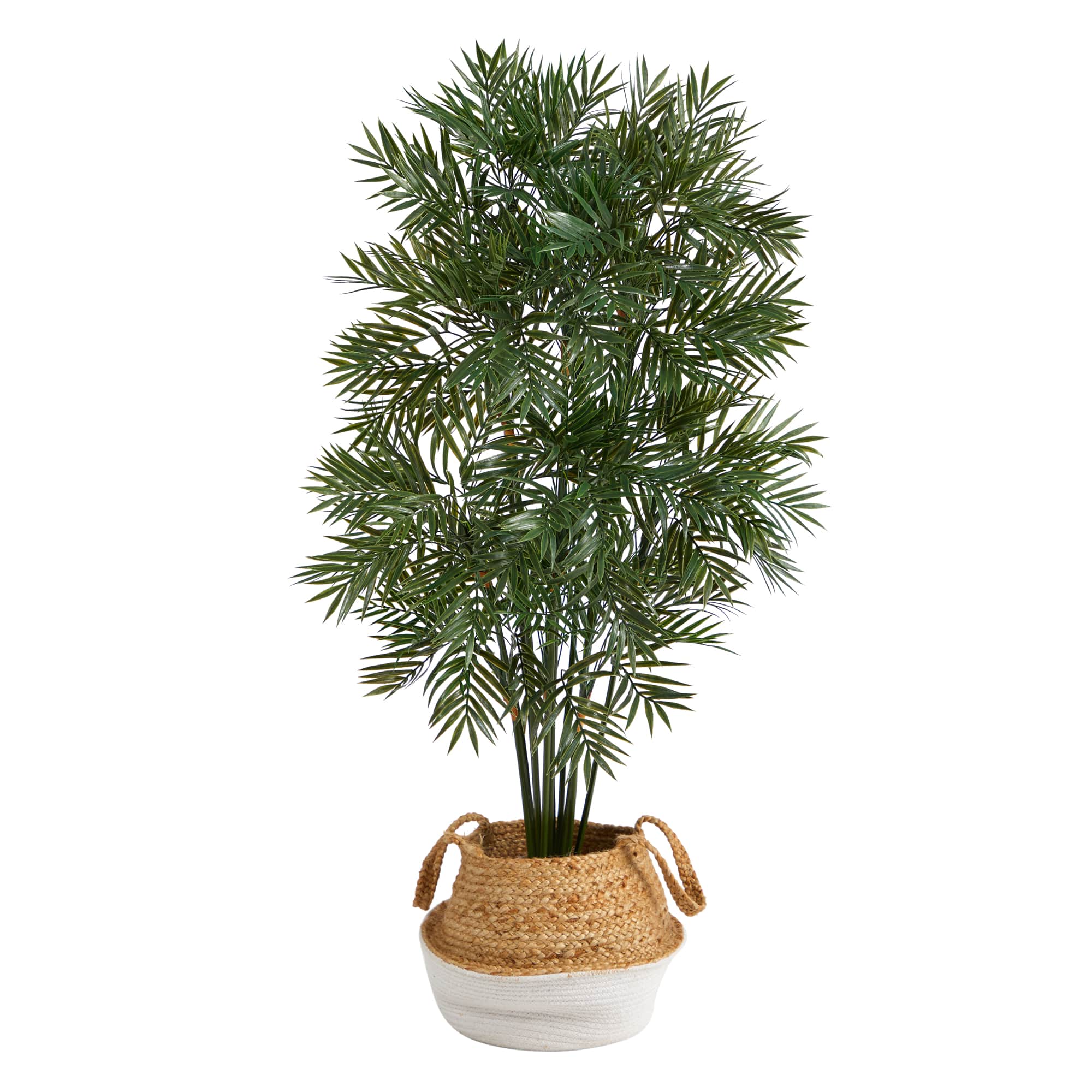 4ft. Parlor Palm Artificial Tree in Boho Chic Handmade Cotton & Jute White Woven Planter