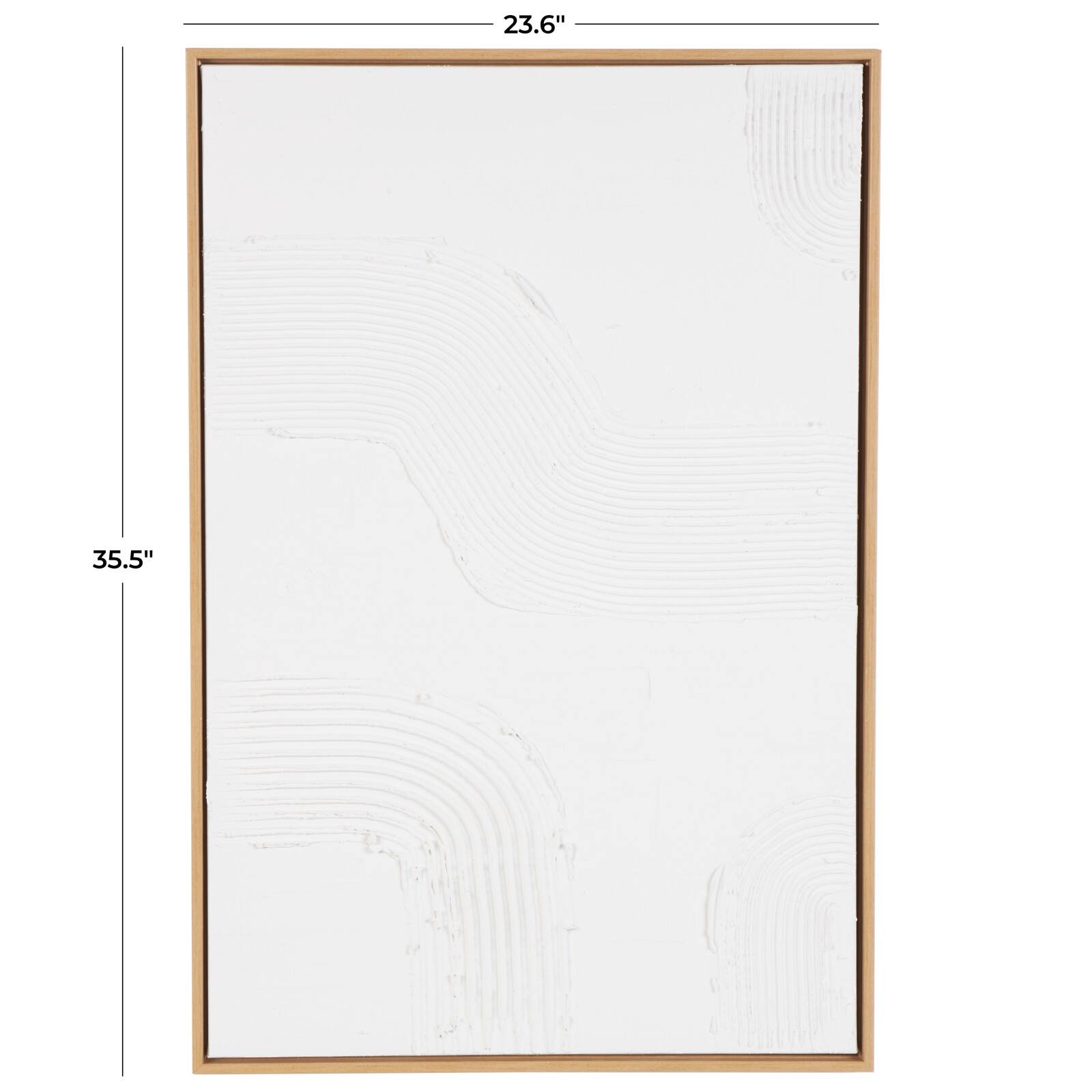 24" x 36" White Abstract Living Room Canvas Framed Wall Art with Brown Frame