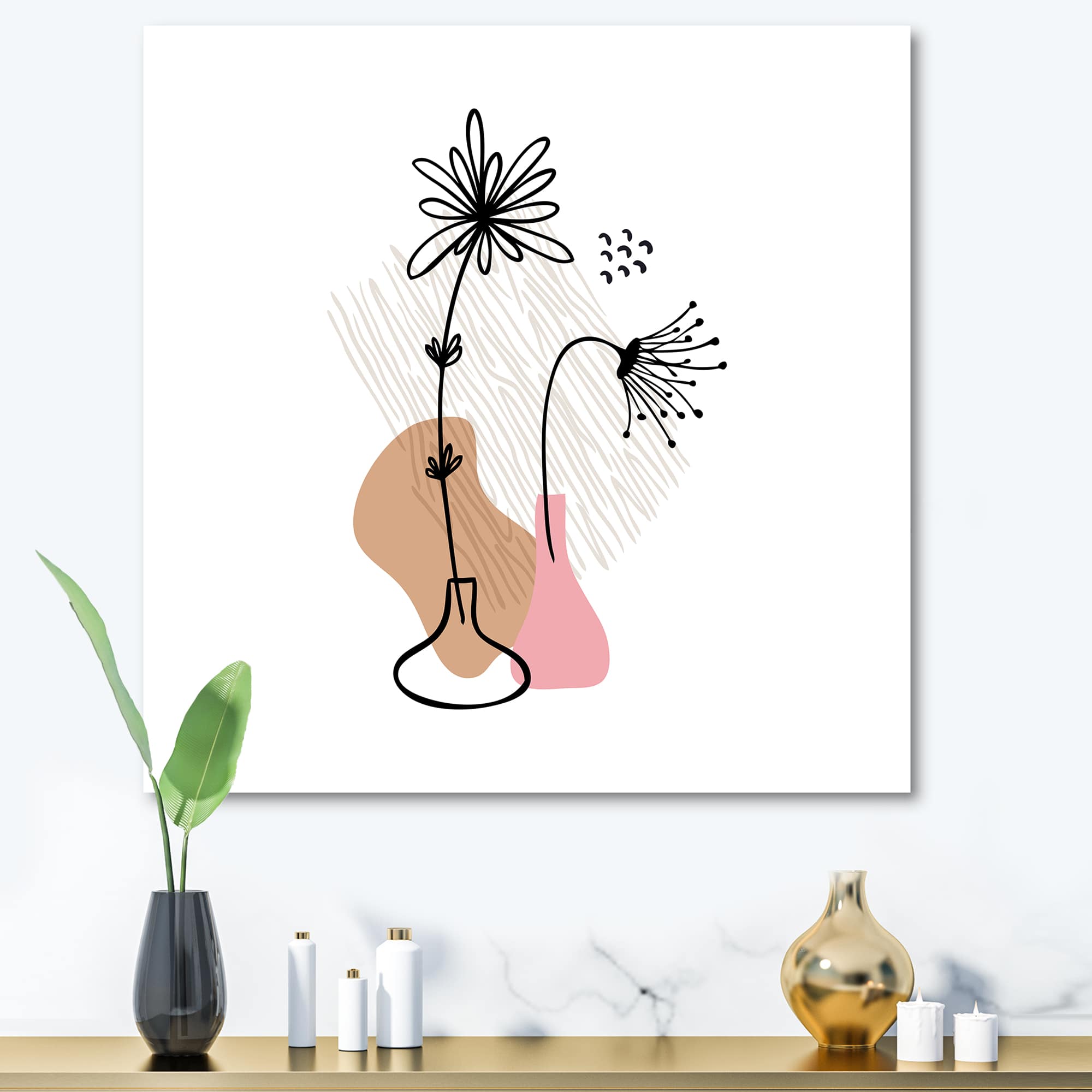 Designart - Abstract Flowers On Minimal Shapes III