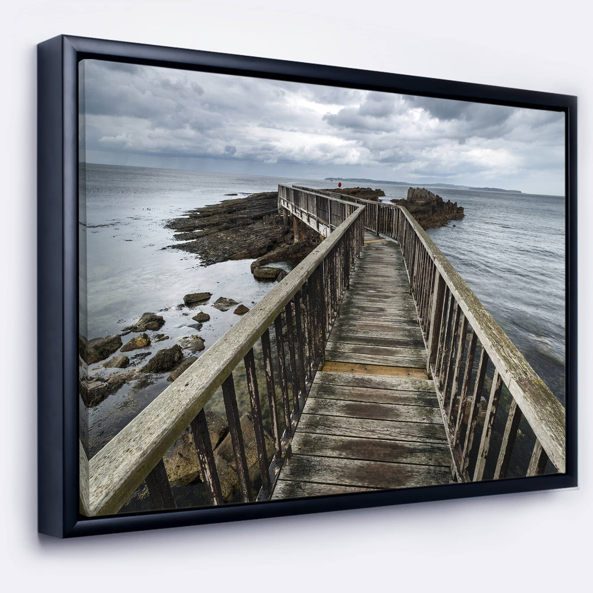 Designart - Wooden Pier on North Irish Coastline - Sea Bridge Framed Canvas Art Print