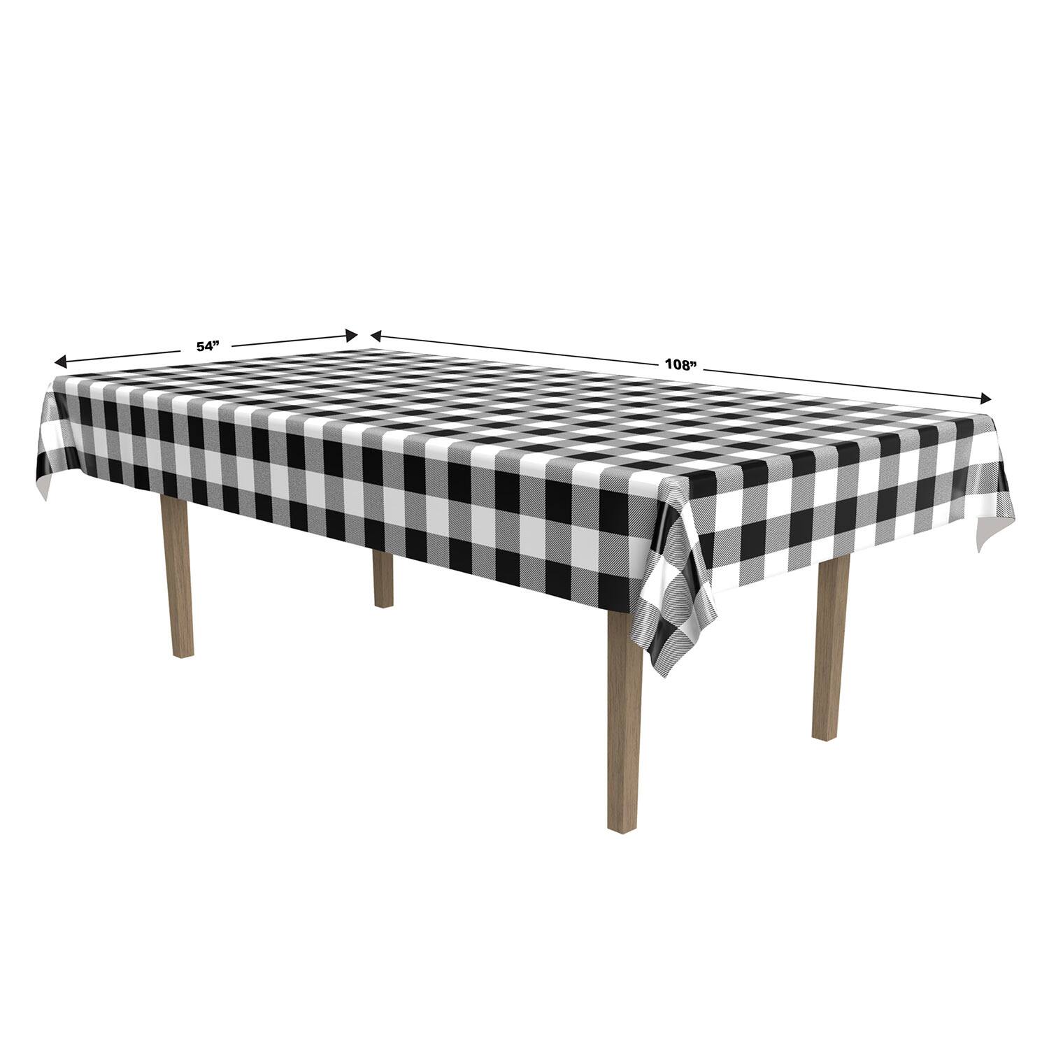 Beistle 54" x 108" Black and White Plaid Table Cover