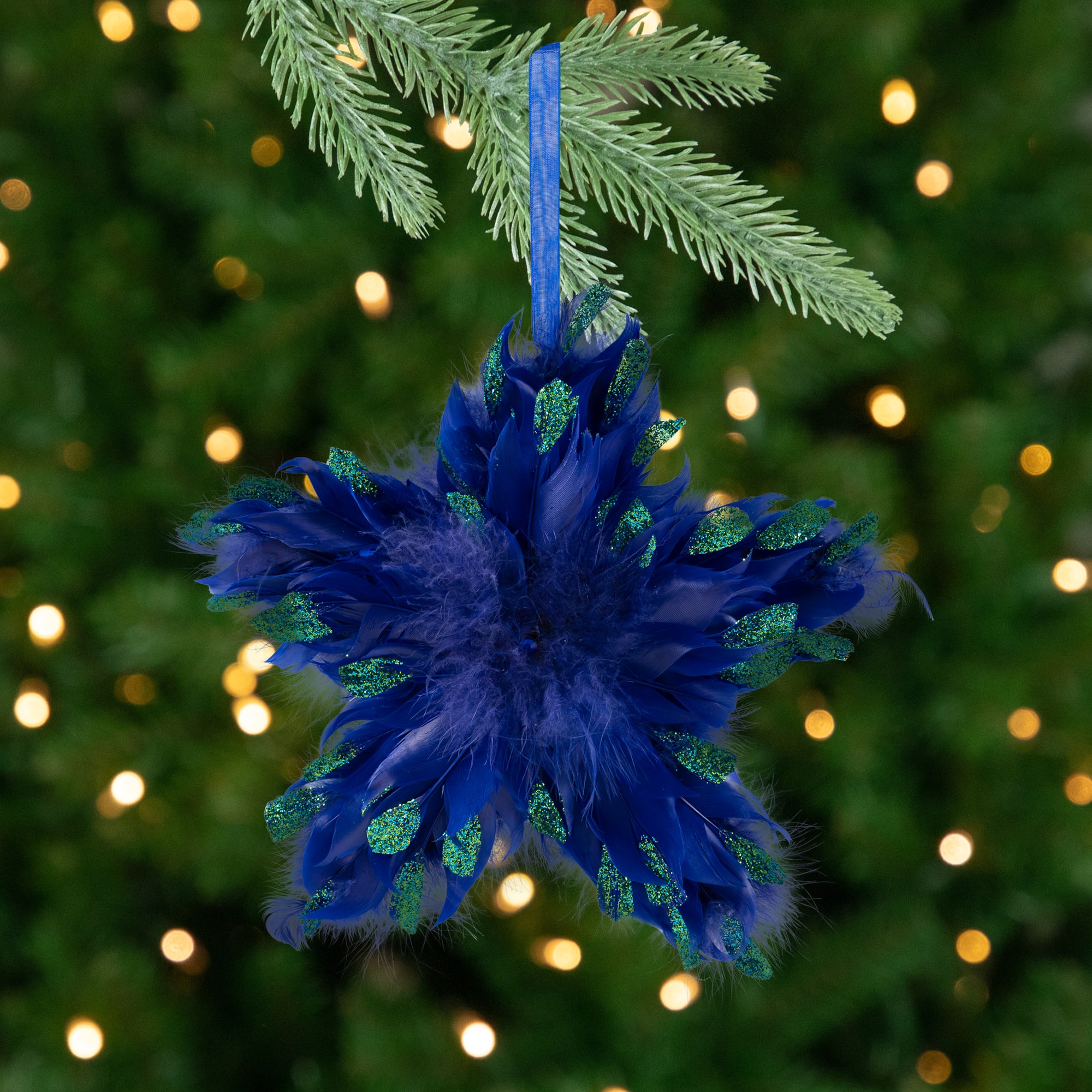 Plush Glittery Peacock Feather Star Shaped Christmas Ornament - 9" - Blue By Northlight | Michaels®
