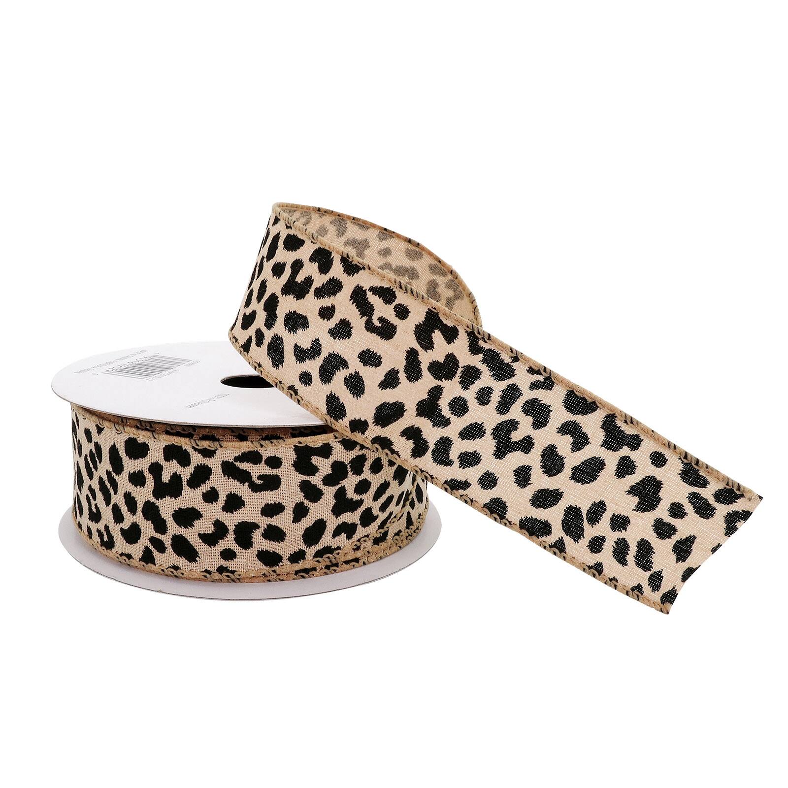 1.5" x 30ft. Cheetah Wired Faux Linen Ribbon by Celebrate It™