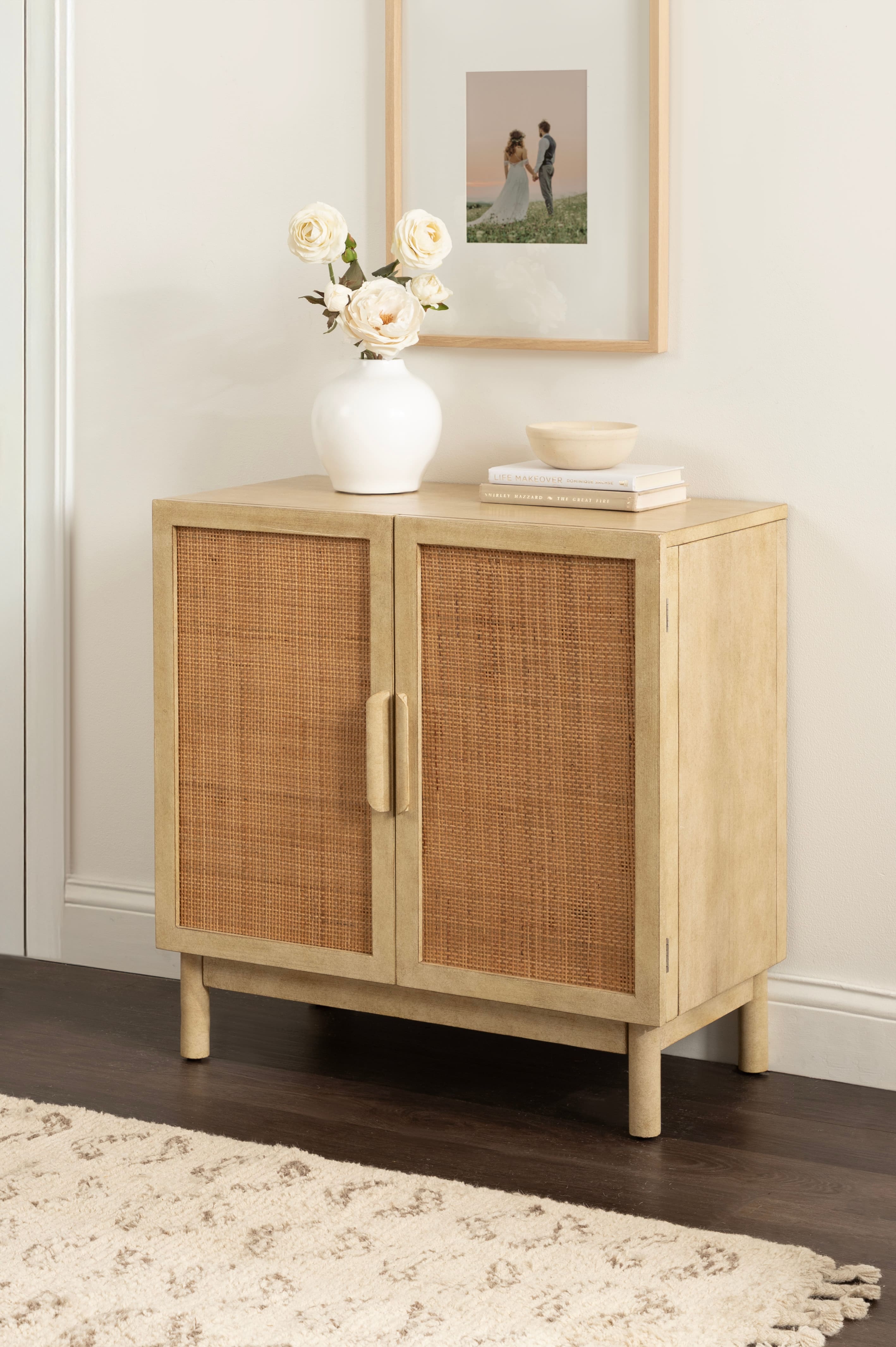Kate and Laurel Ori Rattan & Wood Accent Floor Cabinet