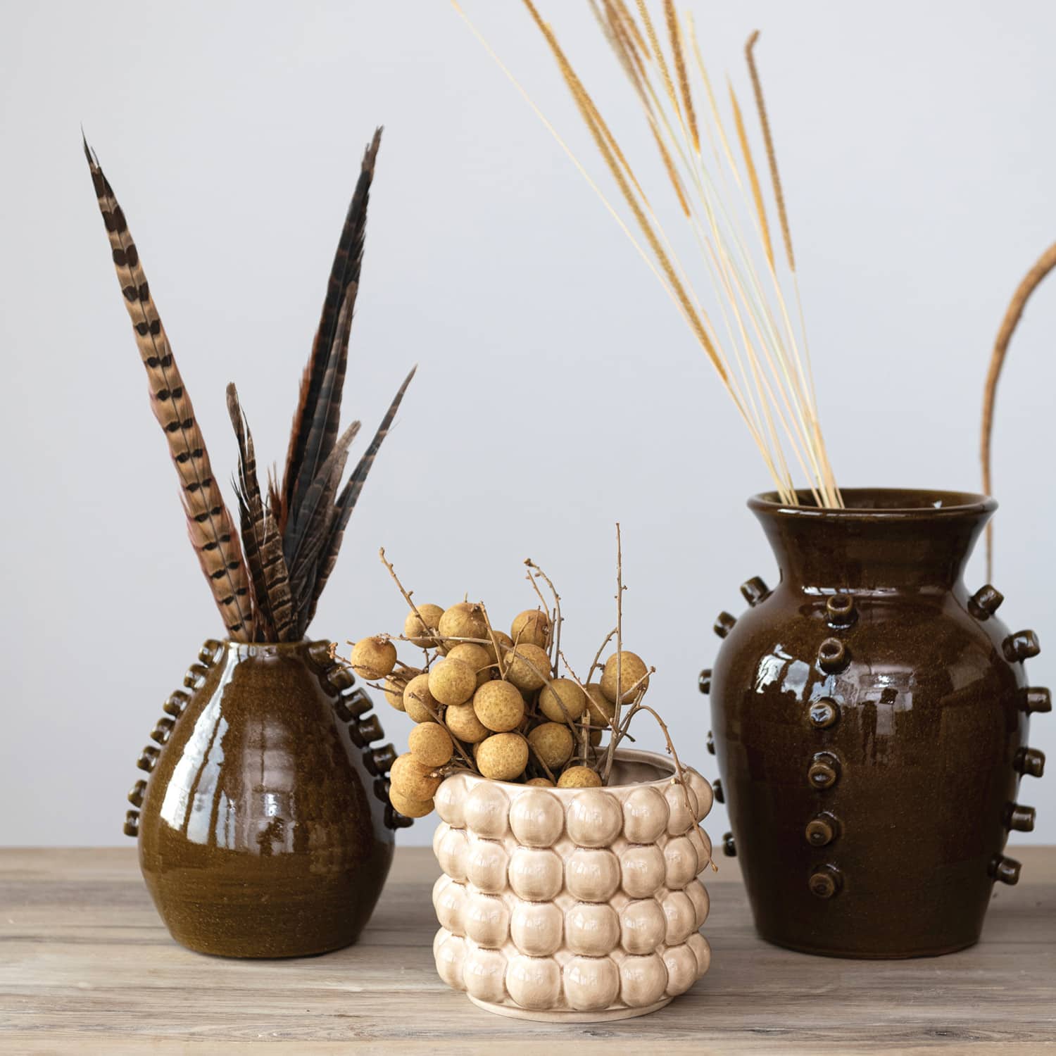 Hello Honey® 6" Tan Round Stoneware Planter with Raised Dots
