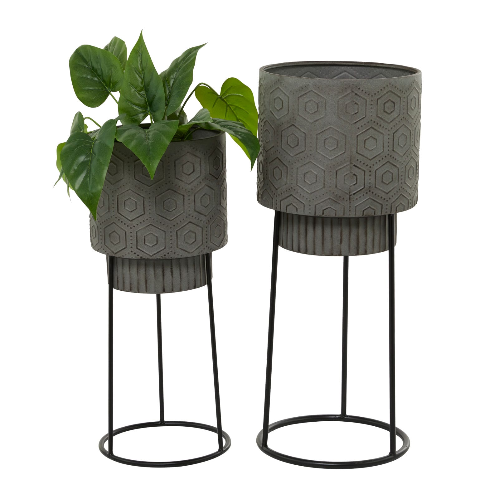 Dark Gray Metal Modern Planter Set
