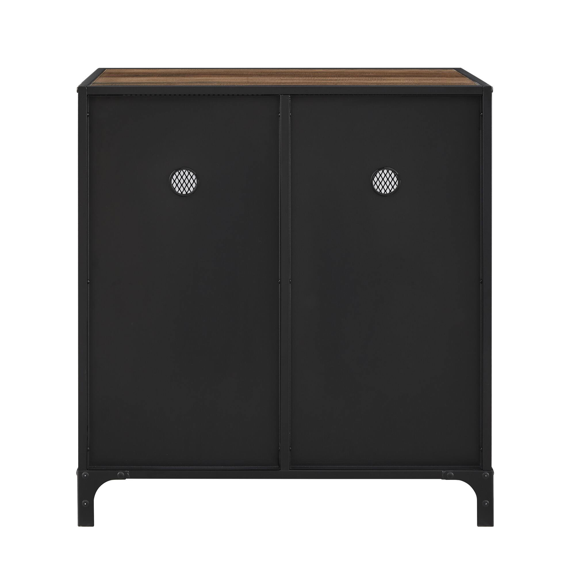 Walker Edison 30" Reclaimed Barnwood Industrial Mesh Metal Door Accent Cabinet