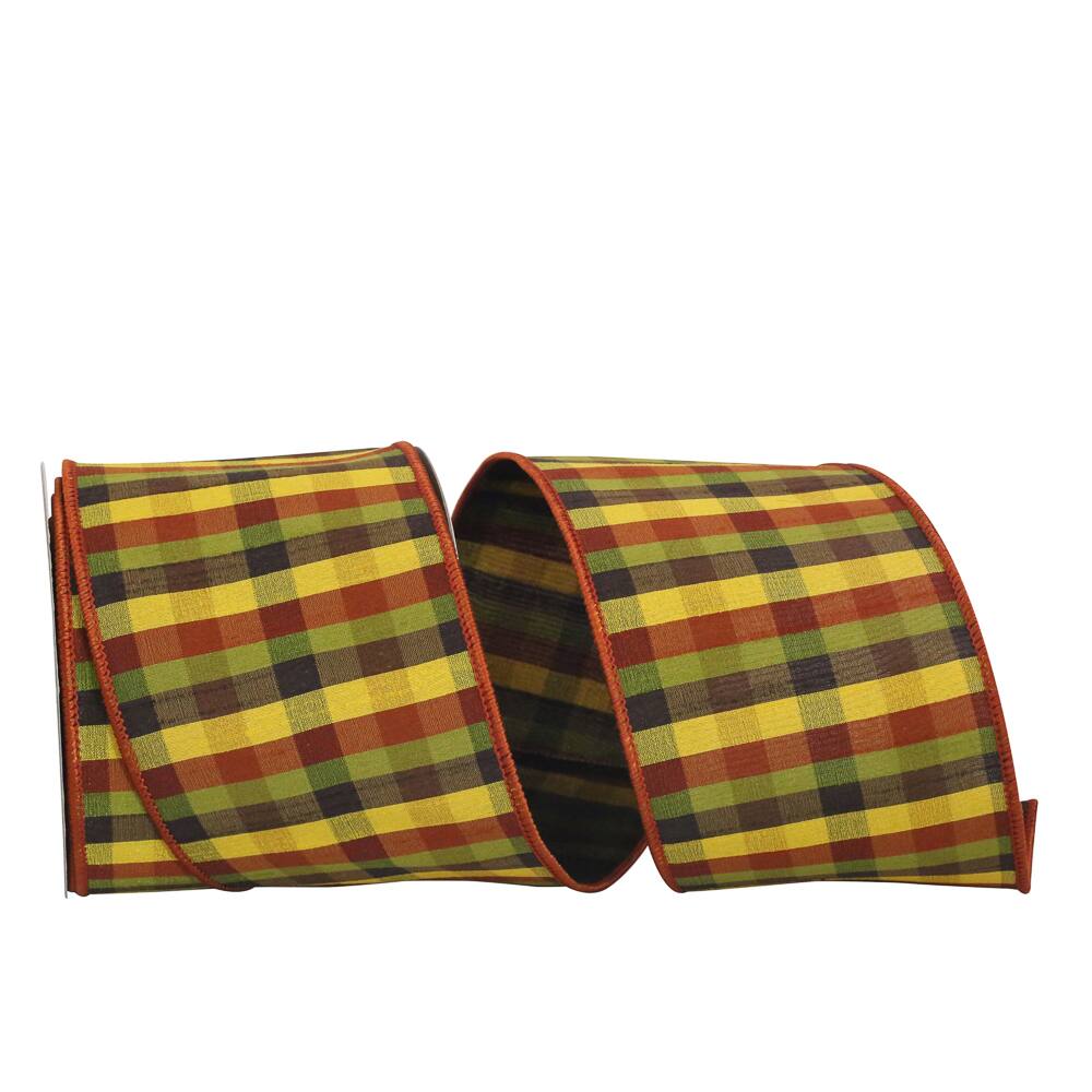 JAM Paper 4" x 10yd. Dupioni Wired Edge Deluxe Tonal Plaid Ribbon