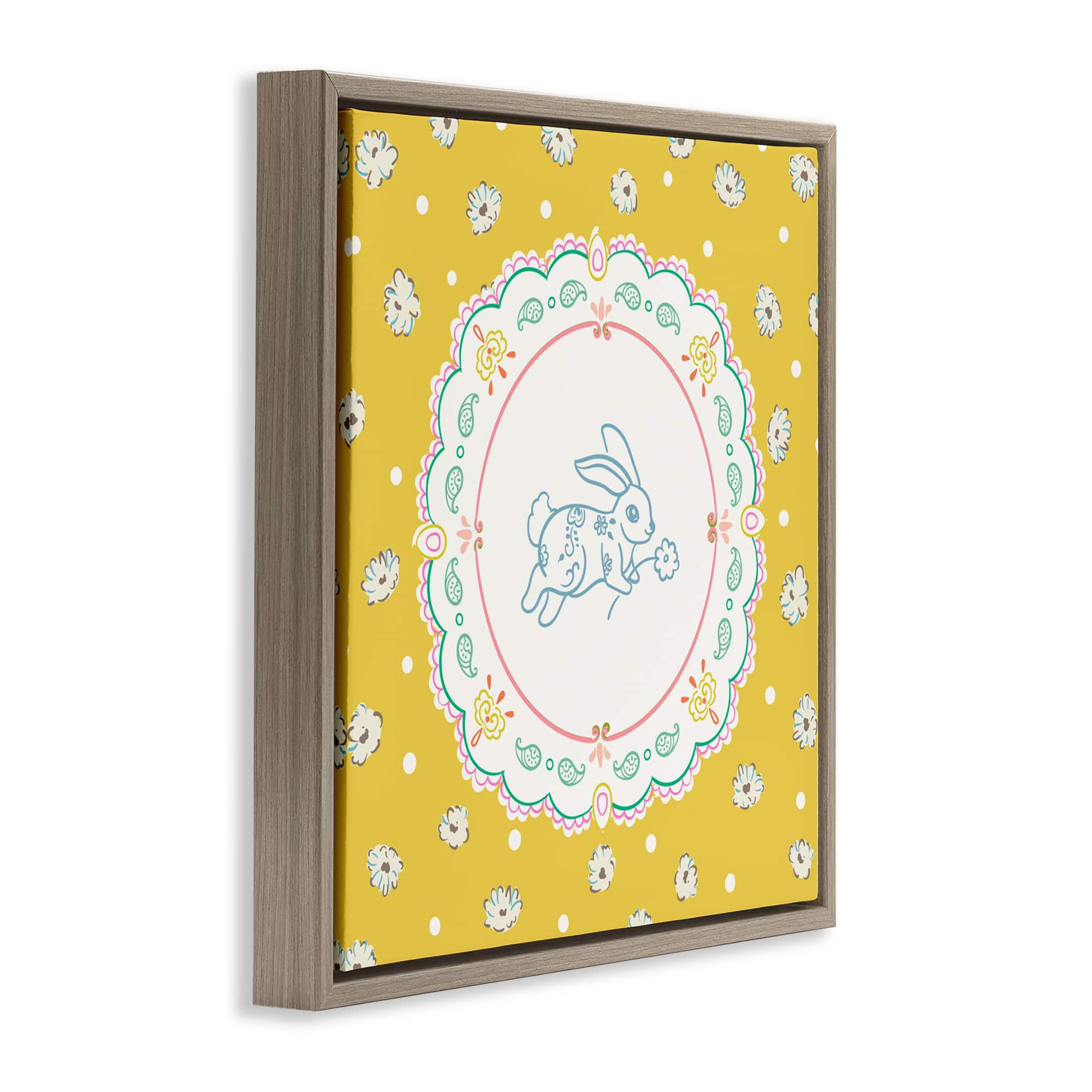 Stupell Industries Yellow Florals Spring Bunny Floating Frame Wall Art