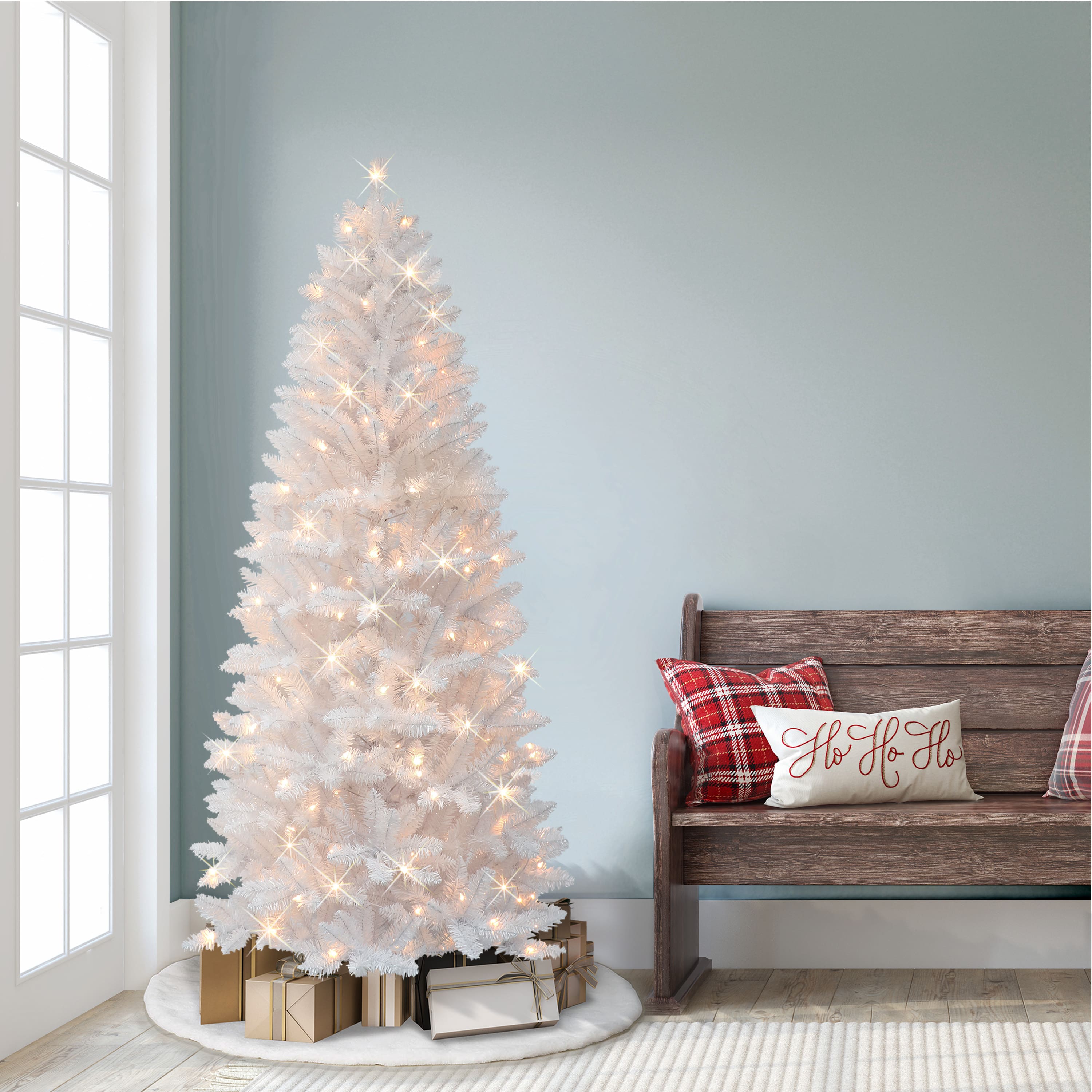 6ft. Pre-Lit White Carson Artificial Pine Christmas Tree, Clear Lights