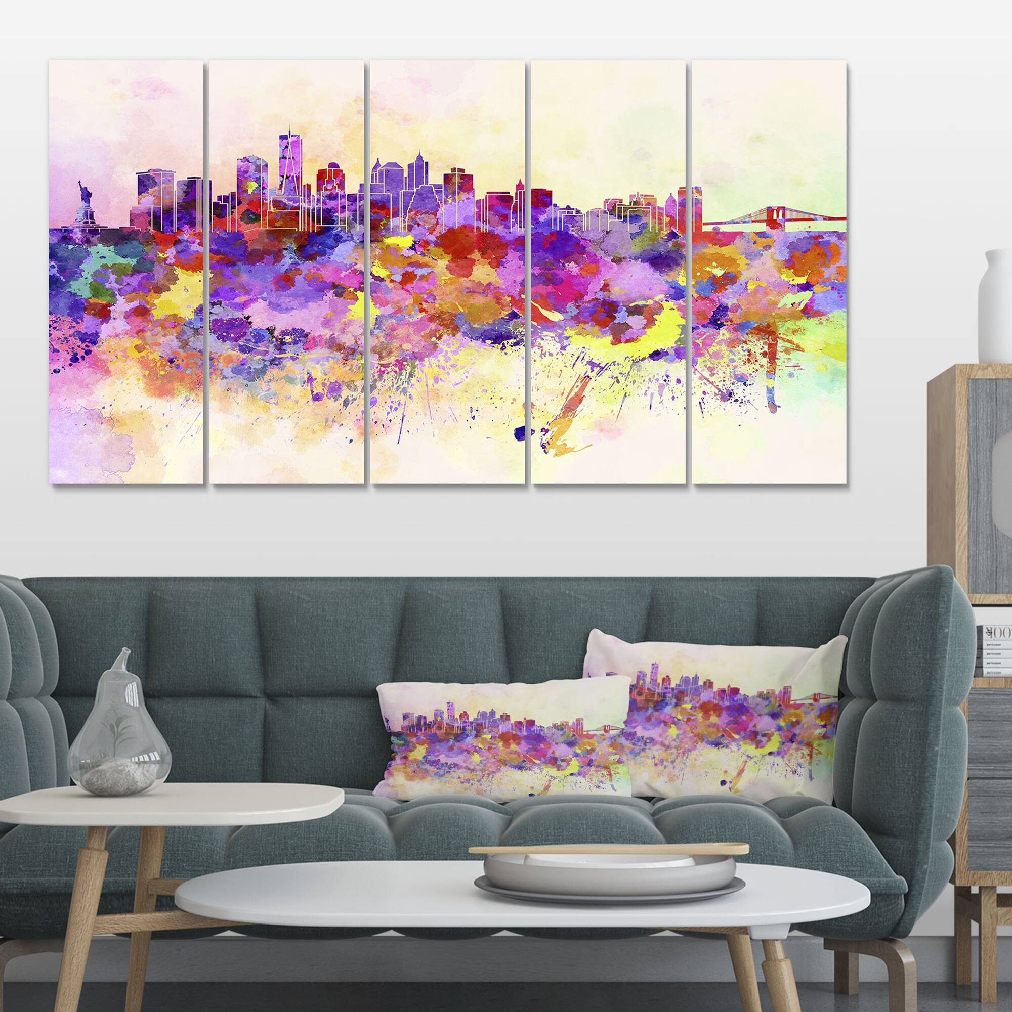 Designart - Purple New York Skyline - Cityscape Canvas Art Print
