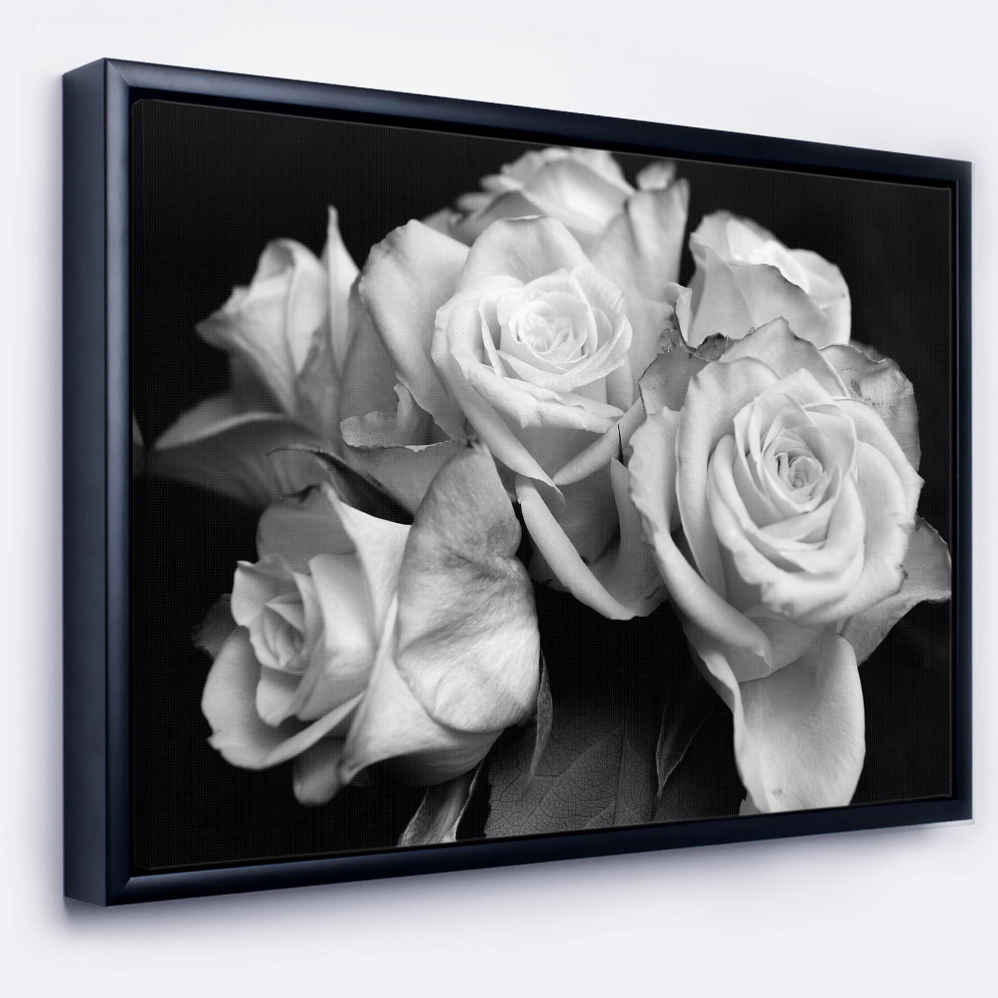 Designart - Bunch of Roses Black and White - Floral Art Framed Canvas Print