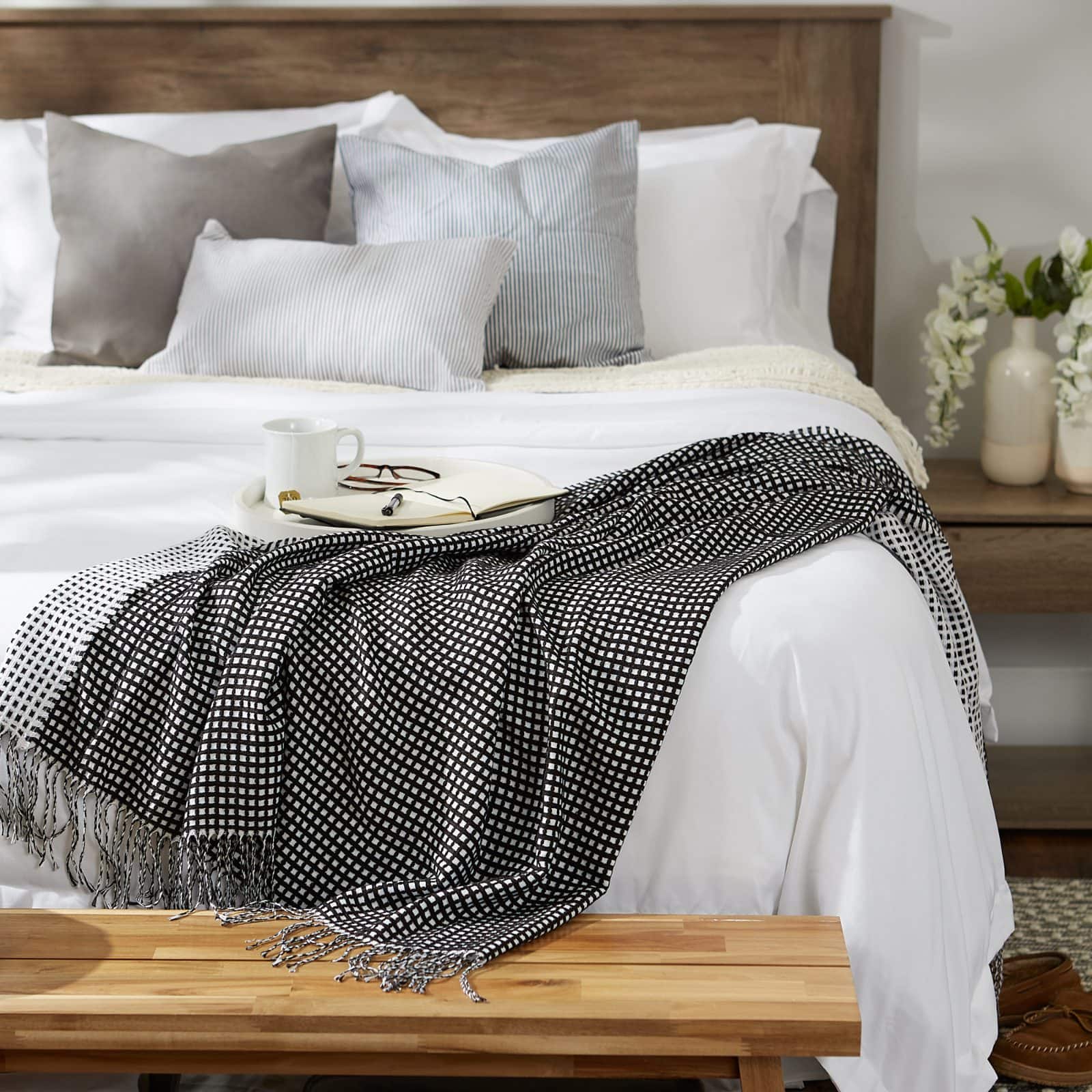 DII® Black & White Waffle Knit Throw