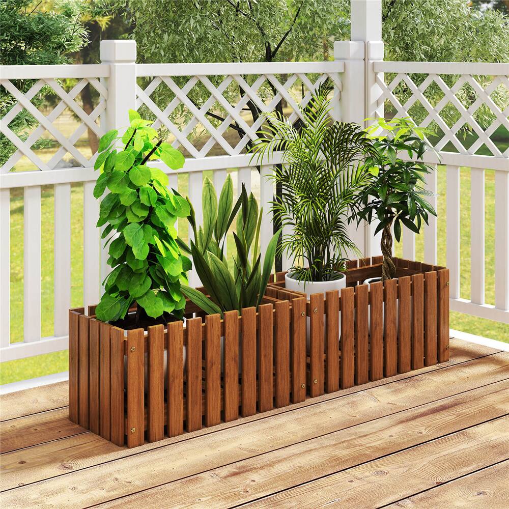 Costway Solid Wood Patio Furniture Slat Style Flower Planter Box