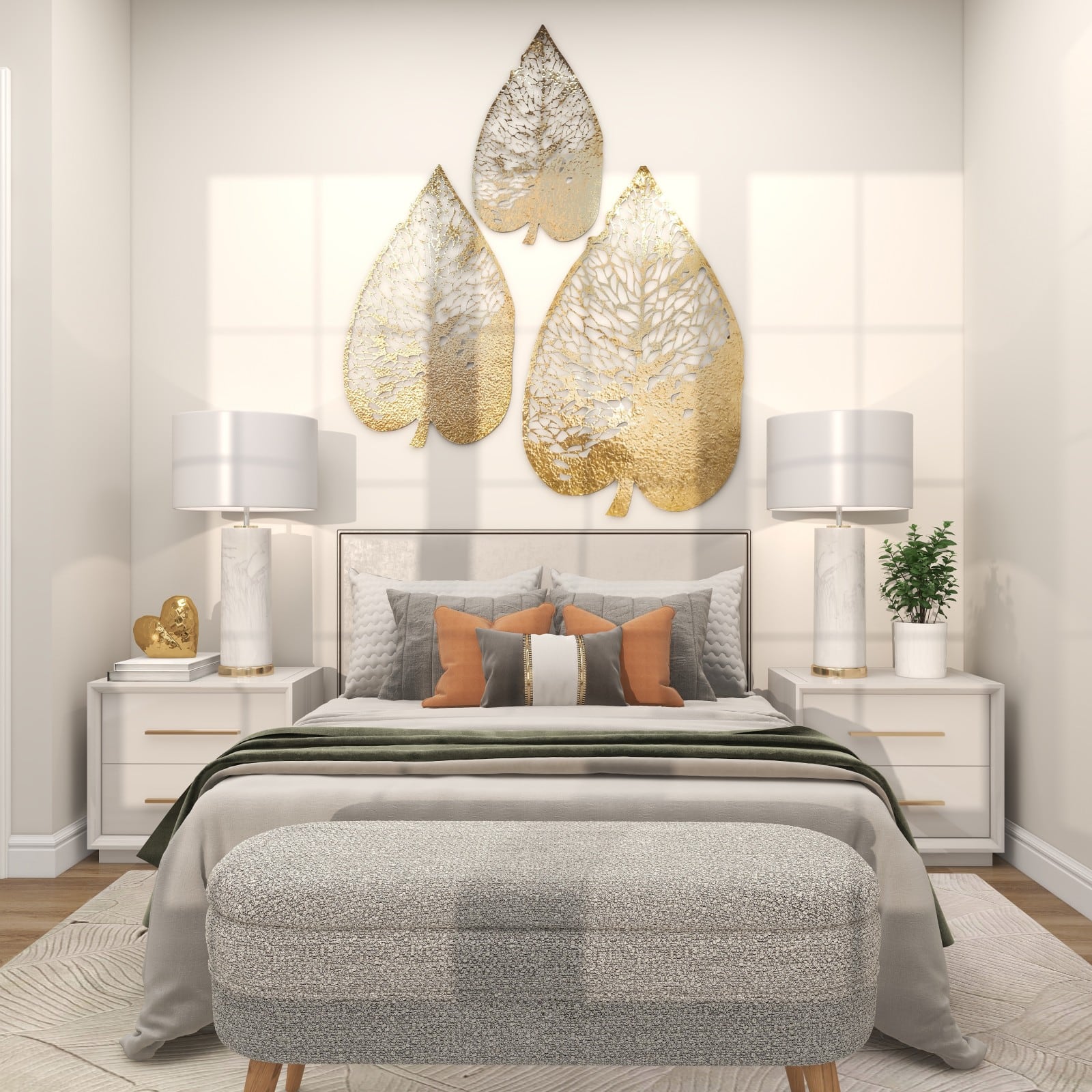 Laser-Cut Gold Metal Leaf Wall Décor Set