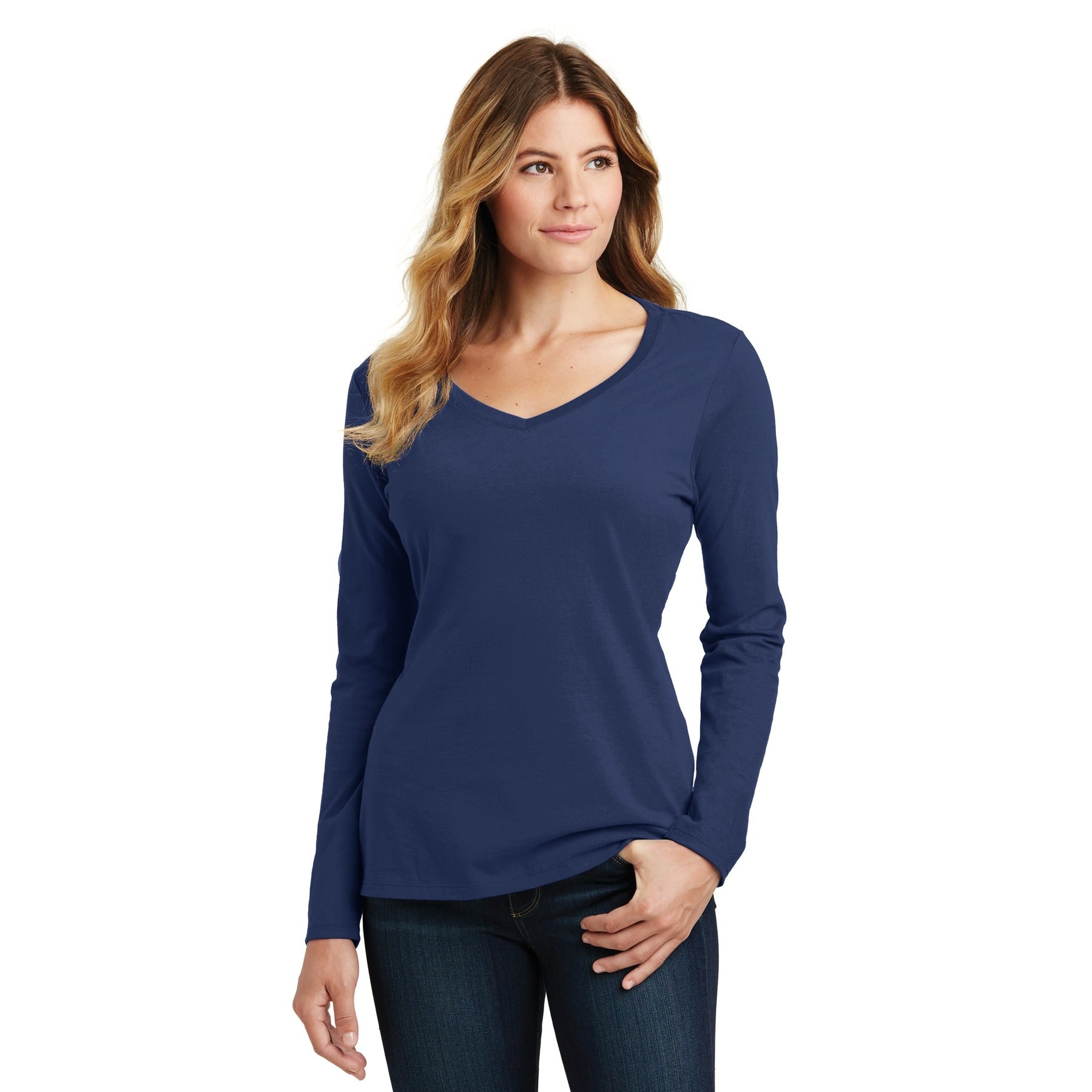 Port & Company® Fan Favorite™ Colors Long Sleeve Ladies V-Neck T-Shirt