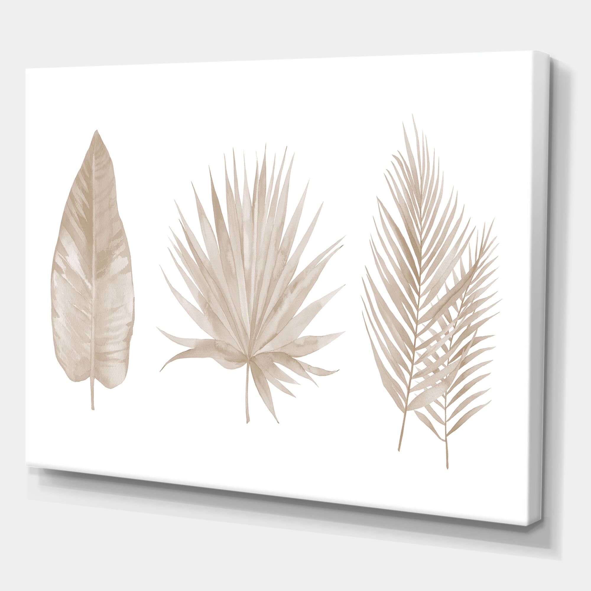 Designart - Tropical Beiges Leaves - Traditional Canvas Wall Art Print