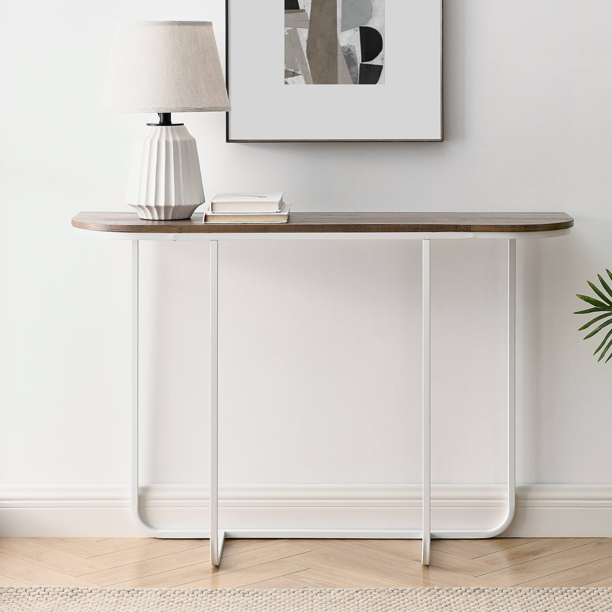 Walker Edison White Reclaimed Barnwood Modern Curved Entry Table