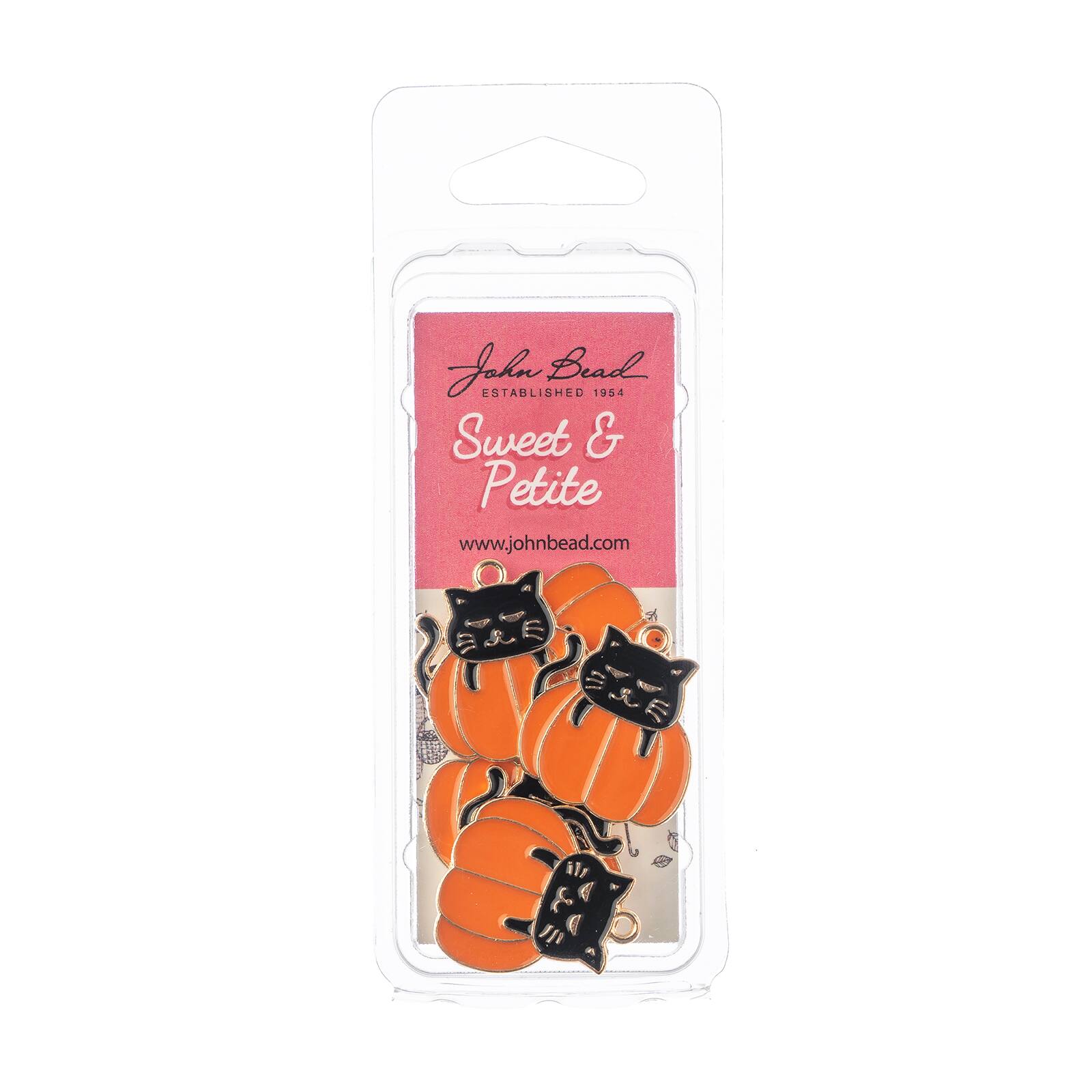 John Bead Sweet & Petite Halloween Small Cat with Pumpkin Charms, 6ct.
