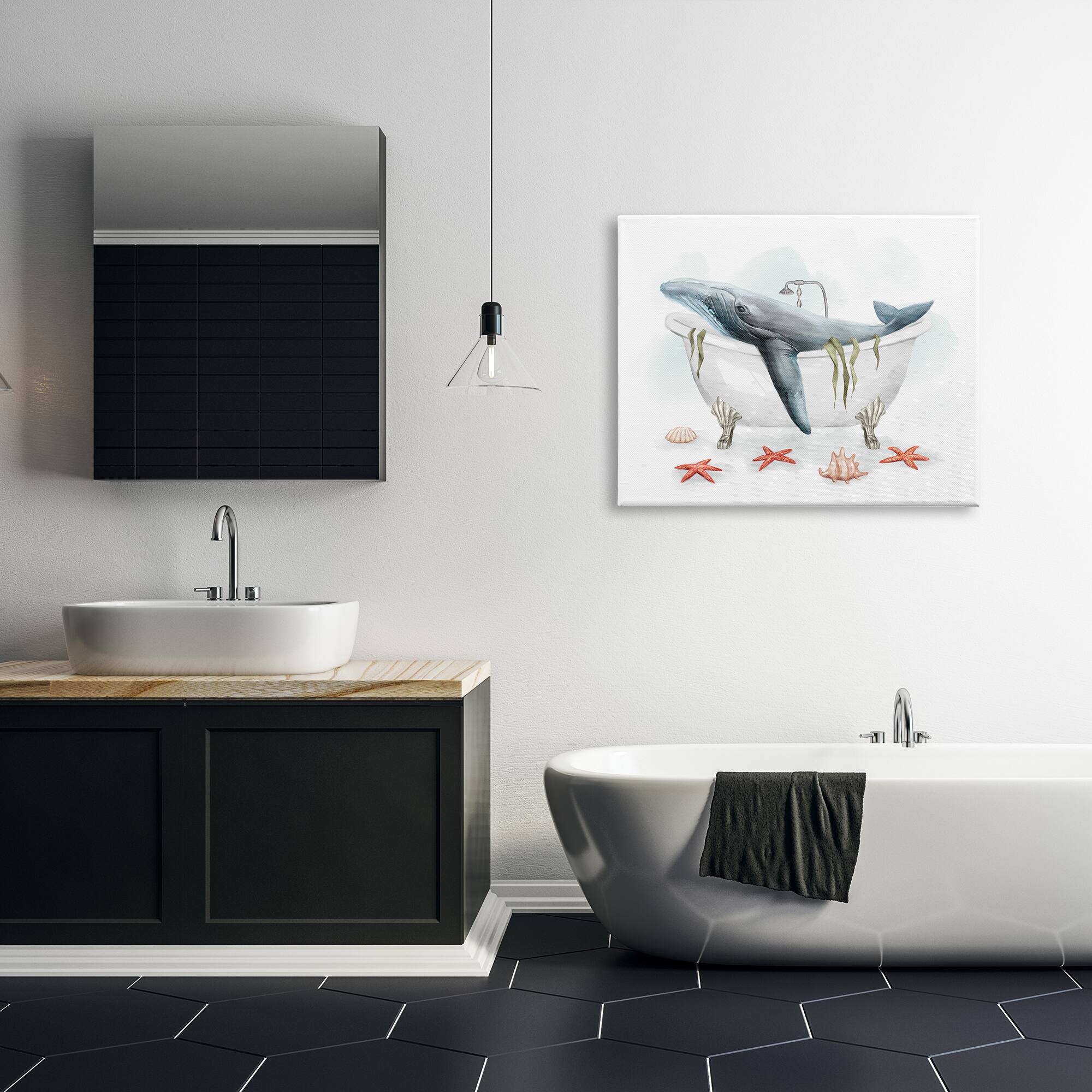 Stupell Industries Whale in Nautical Tub Seafoam Starfish Shells Canvas Wall Art