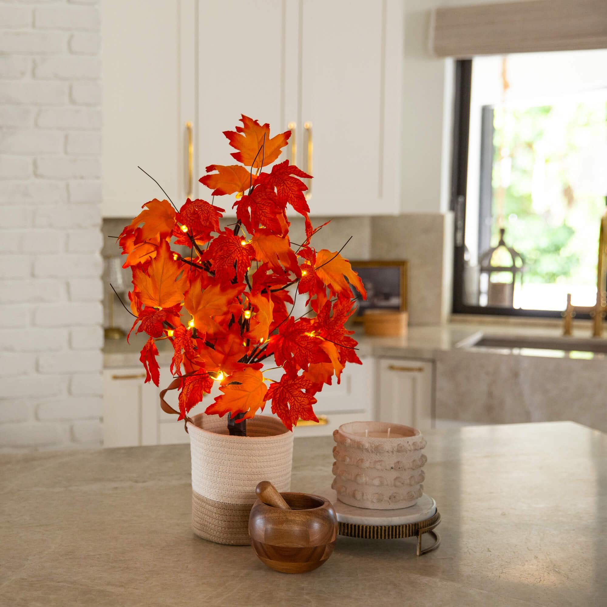 2ft. Pre-Lit Bright Autumn Maple Artificial Fall Tree with 24 Warm White LED Lights and Detachable Base