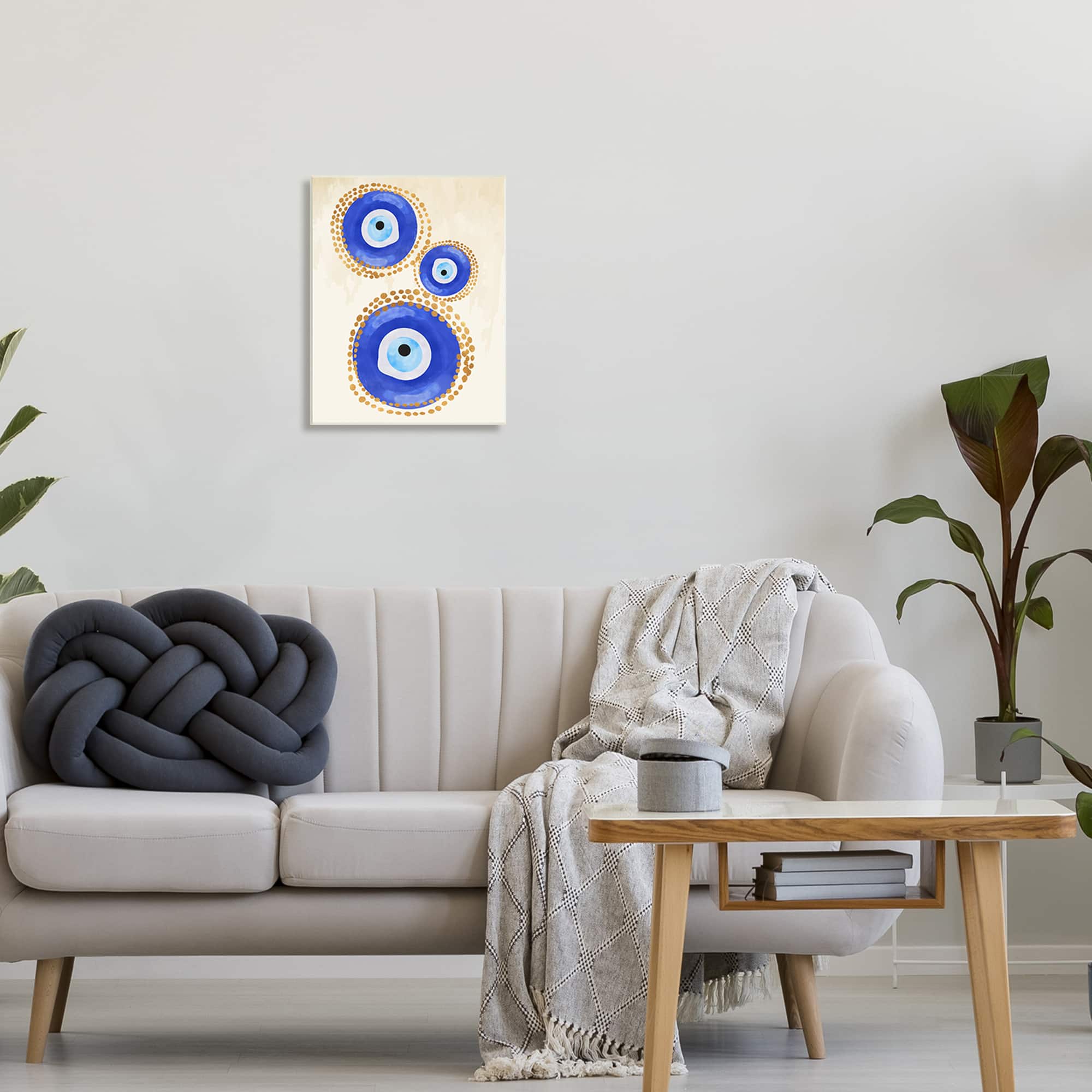 Stupell Industries Round Blue Evil Eye Pattern Dotted Detail Wall Plaque Art