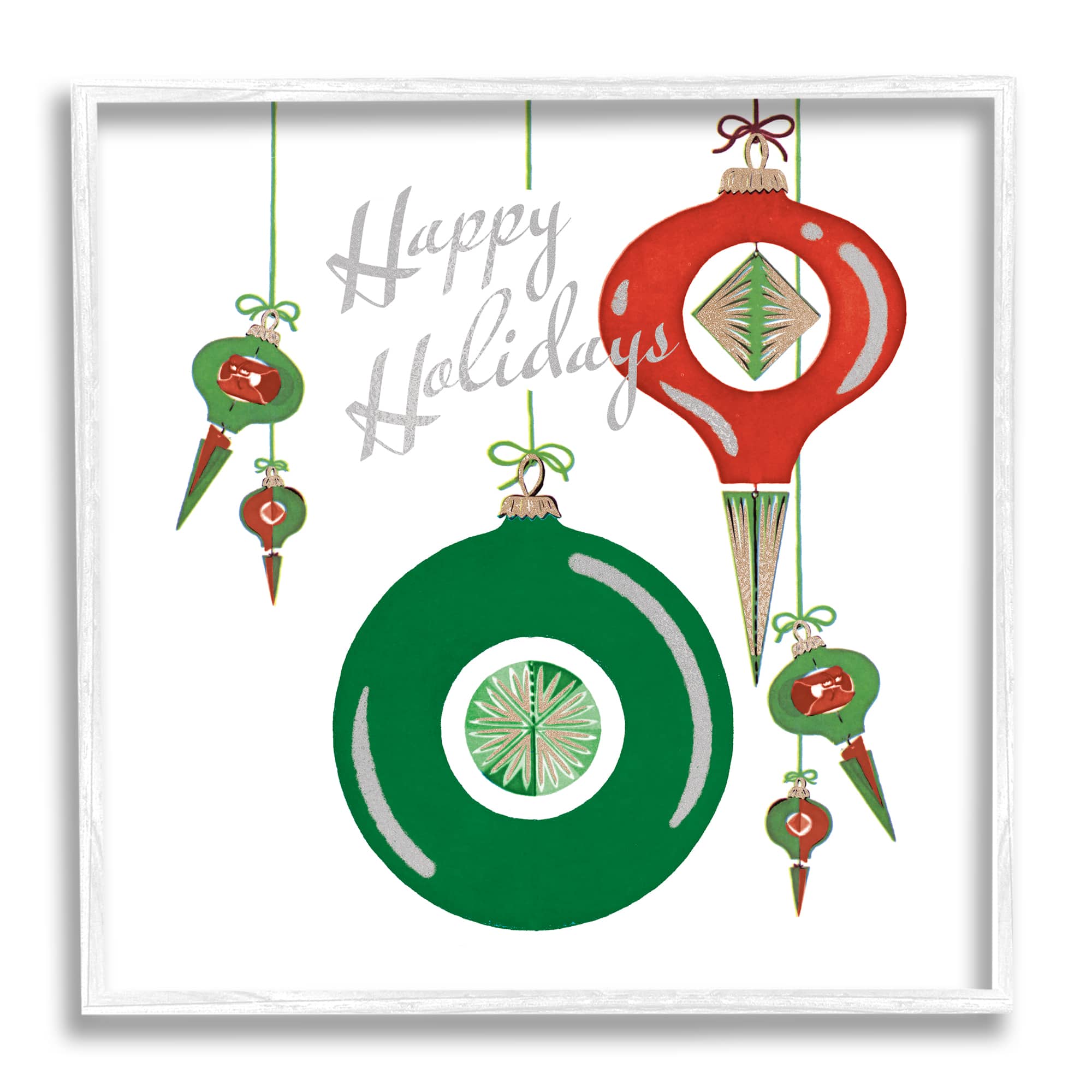 Stupell Industries Seasonal Happy Holidays Ornaments Framed Giclee Art
