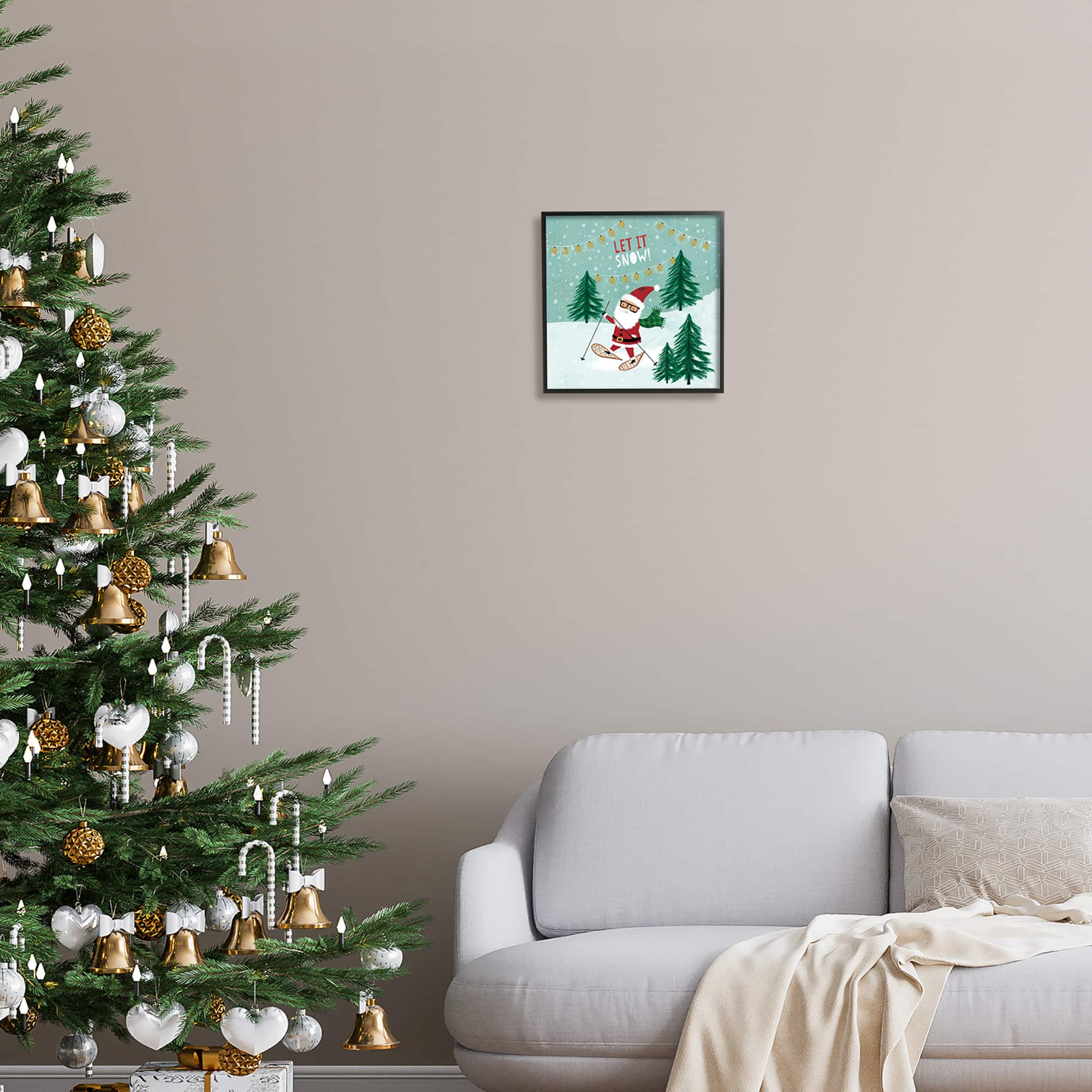 Stupell Industries Let It Snow Santa Snowshoeing Framed Giclee Art