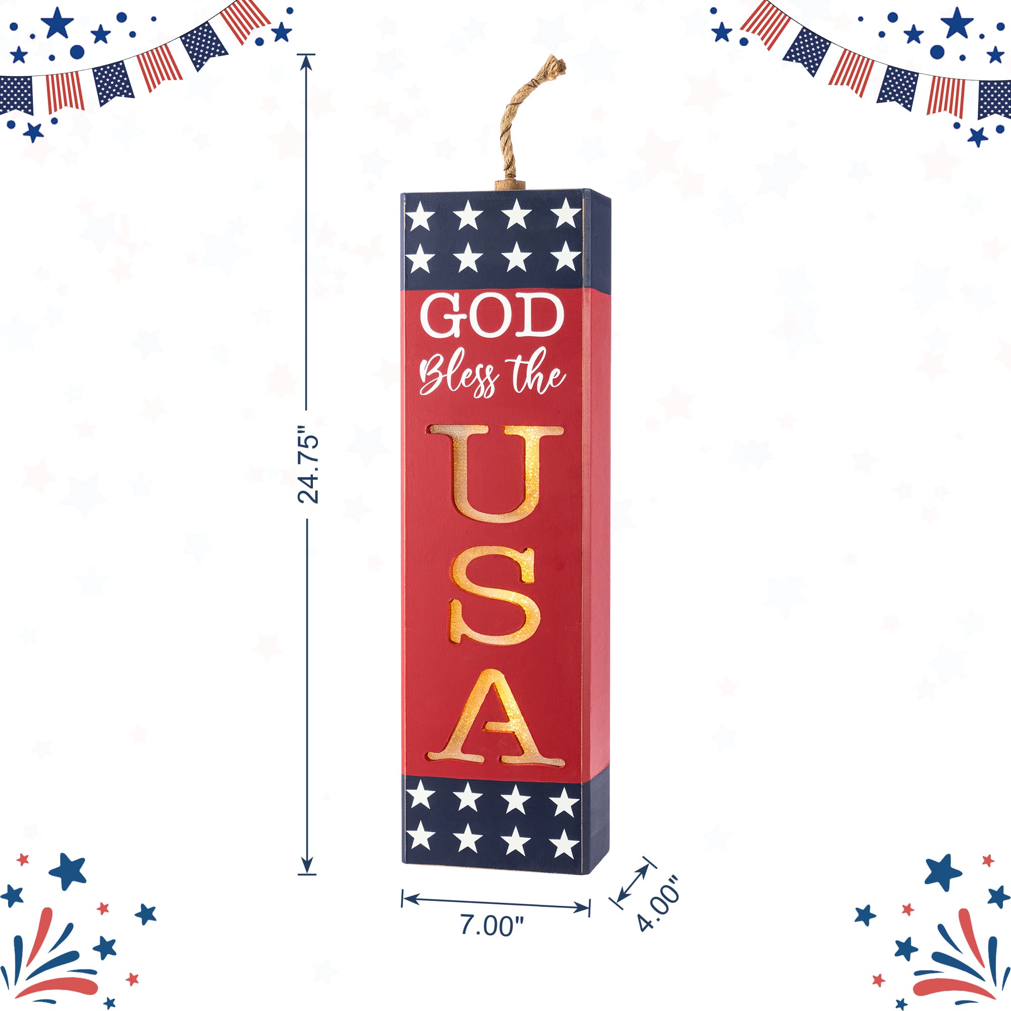 Glitzhome® 24.75" Lighted Patriotic Americana Wooden Firecracker Porch Decor