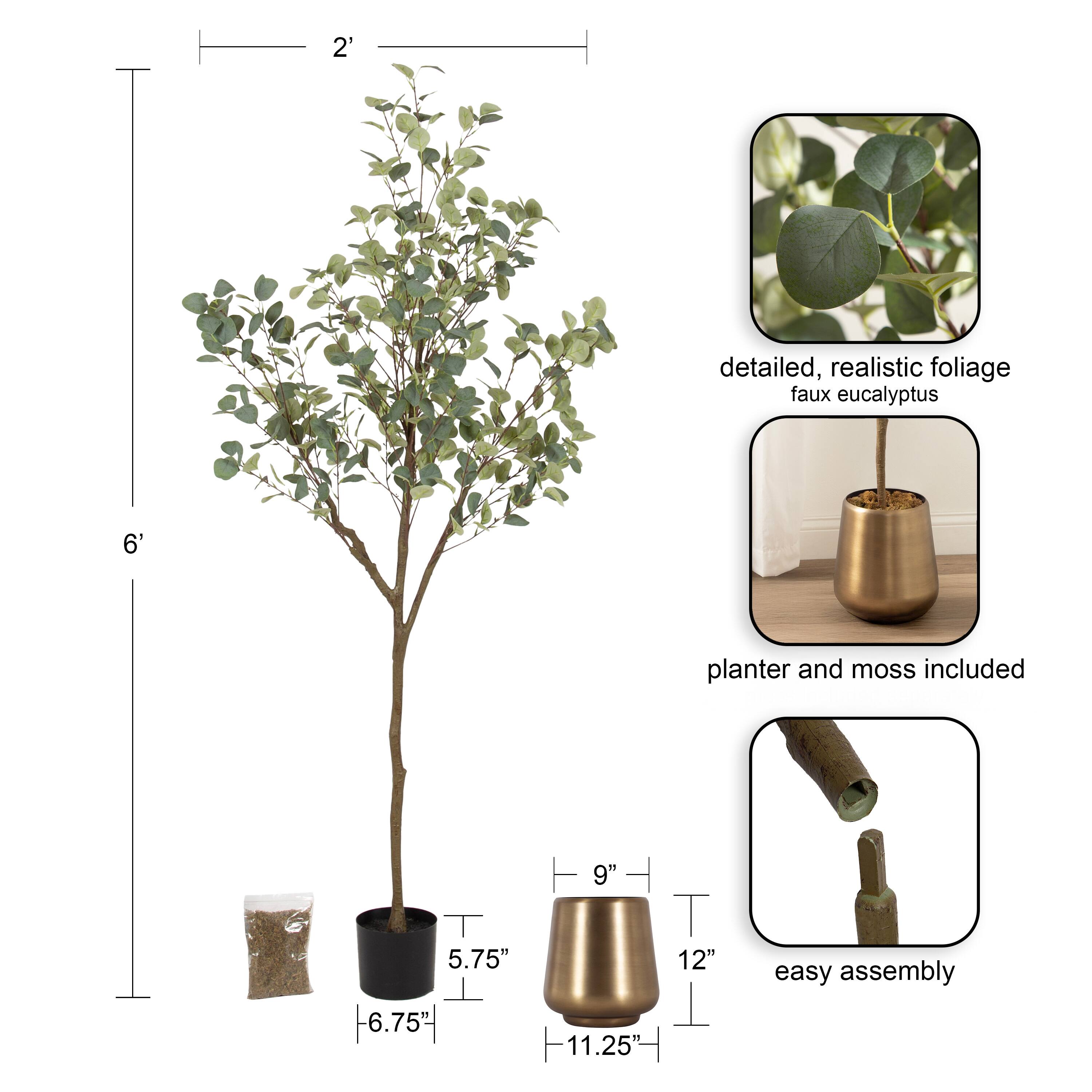 Kate and Laurel 6ft. Eudora Faux Eucalyptus Tree with Round Metal Planter