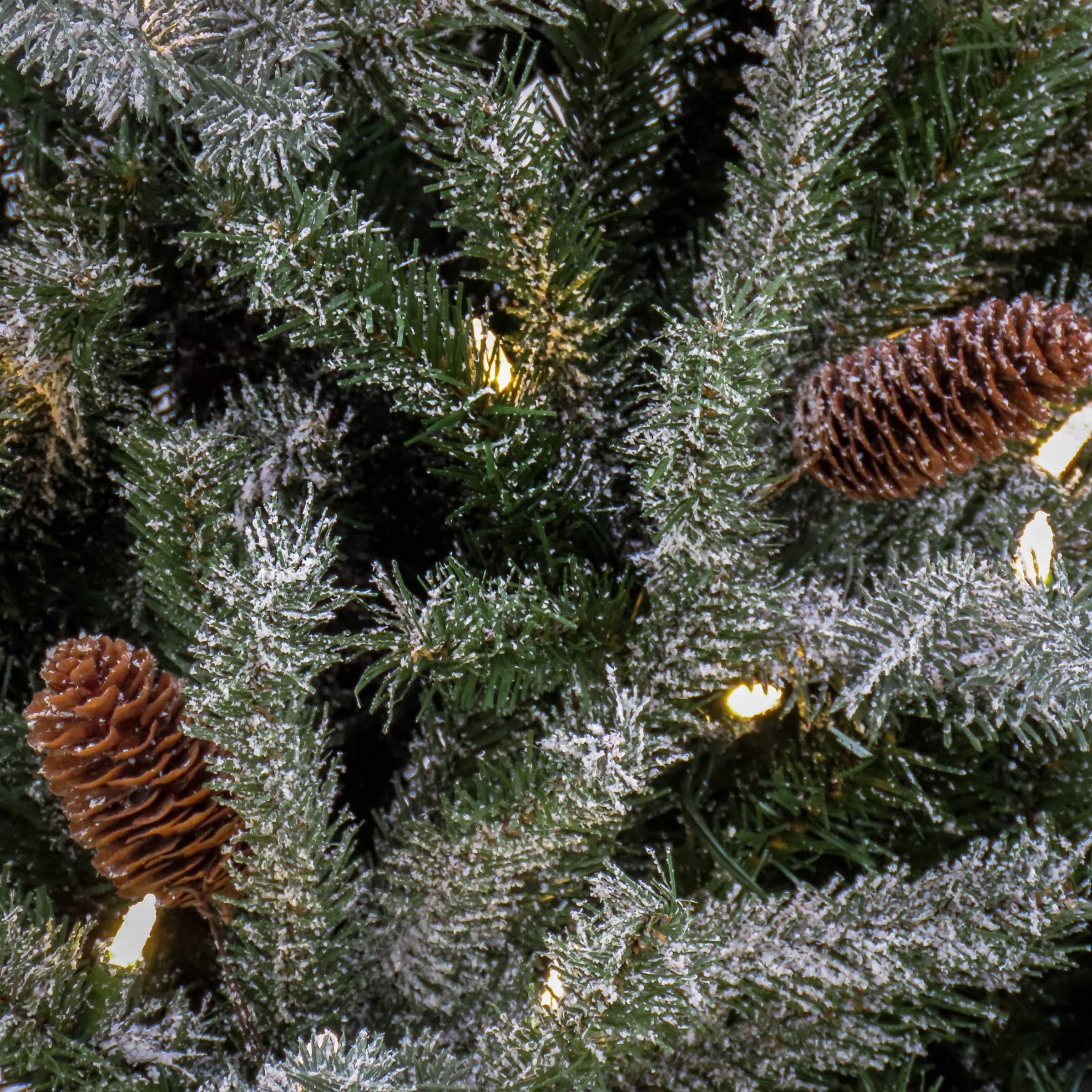 7ft. Pre-Lit Snowy Olallie Pine Artificial Christmas Tree With Pinecones, Clear LED Lights