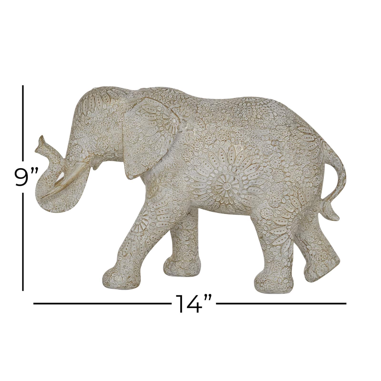 14" White Resin Eclectic Elephant Sculpture