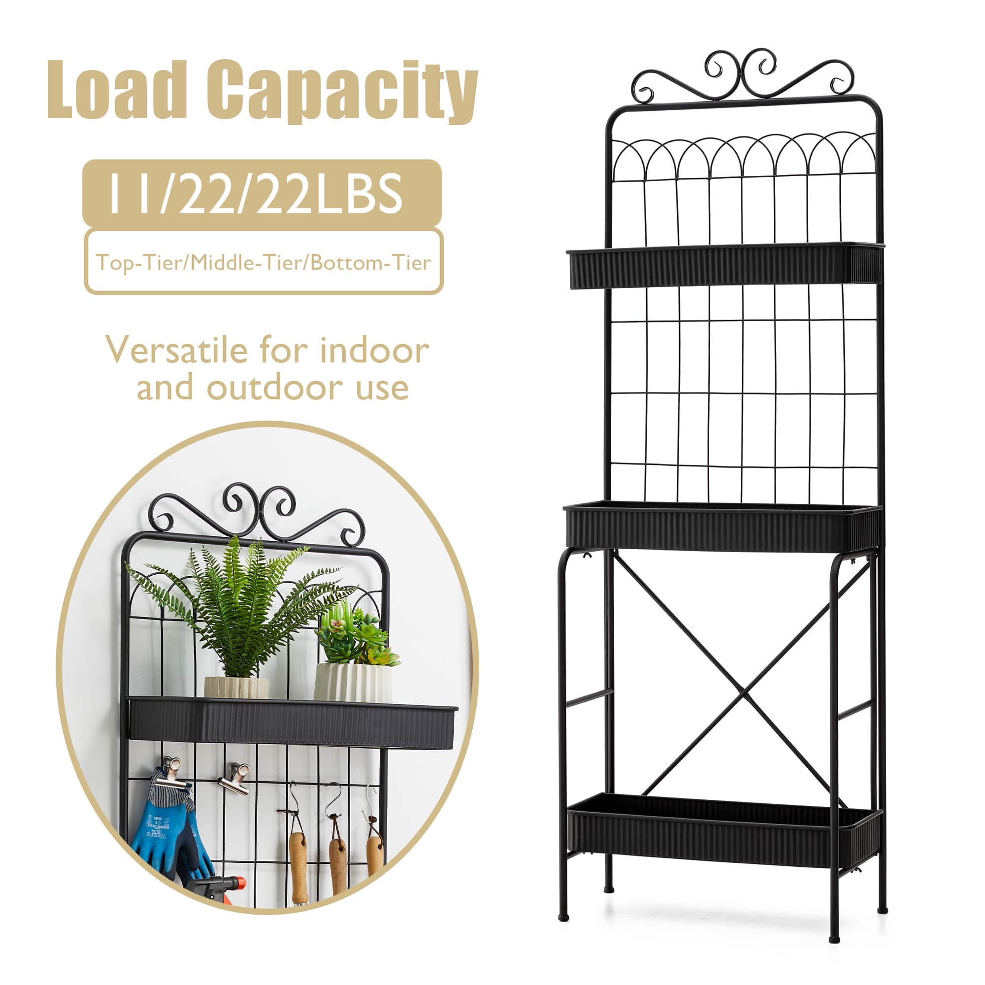 Glitzhome® 68" 3-Tier Black Metal Shelf Planter Stand