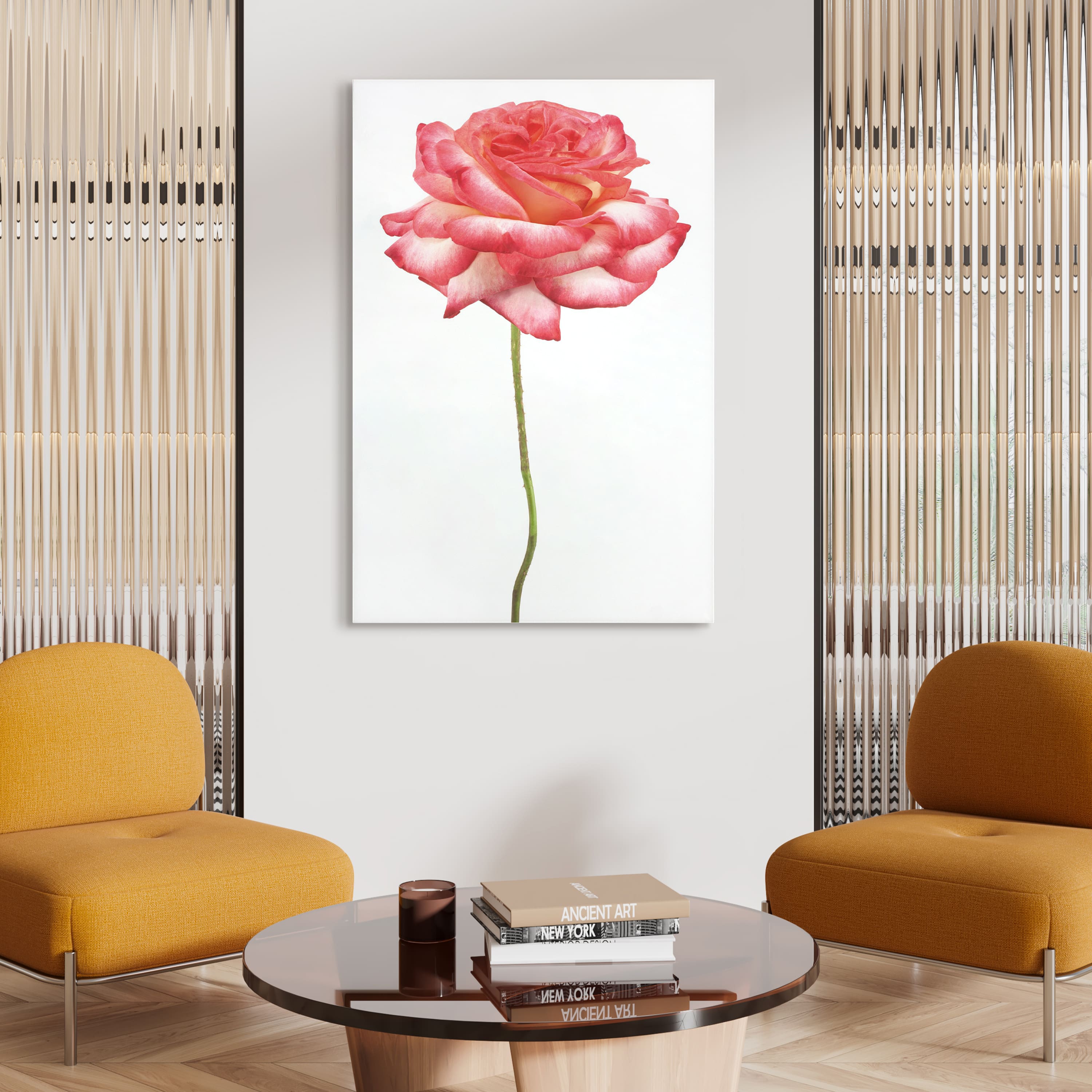 Empire Art Direct 32" x 48" Pink Rose Free Floating Tempered Glass Wall Art