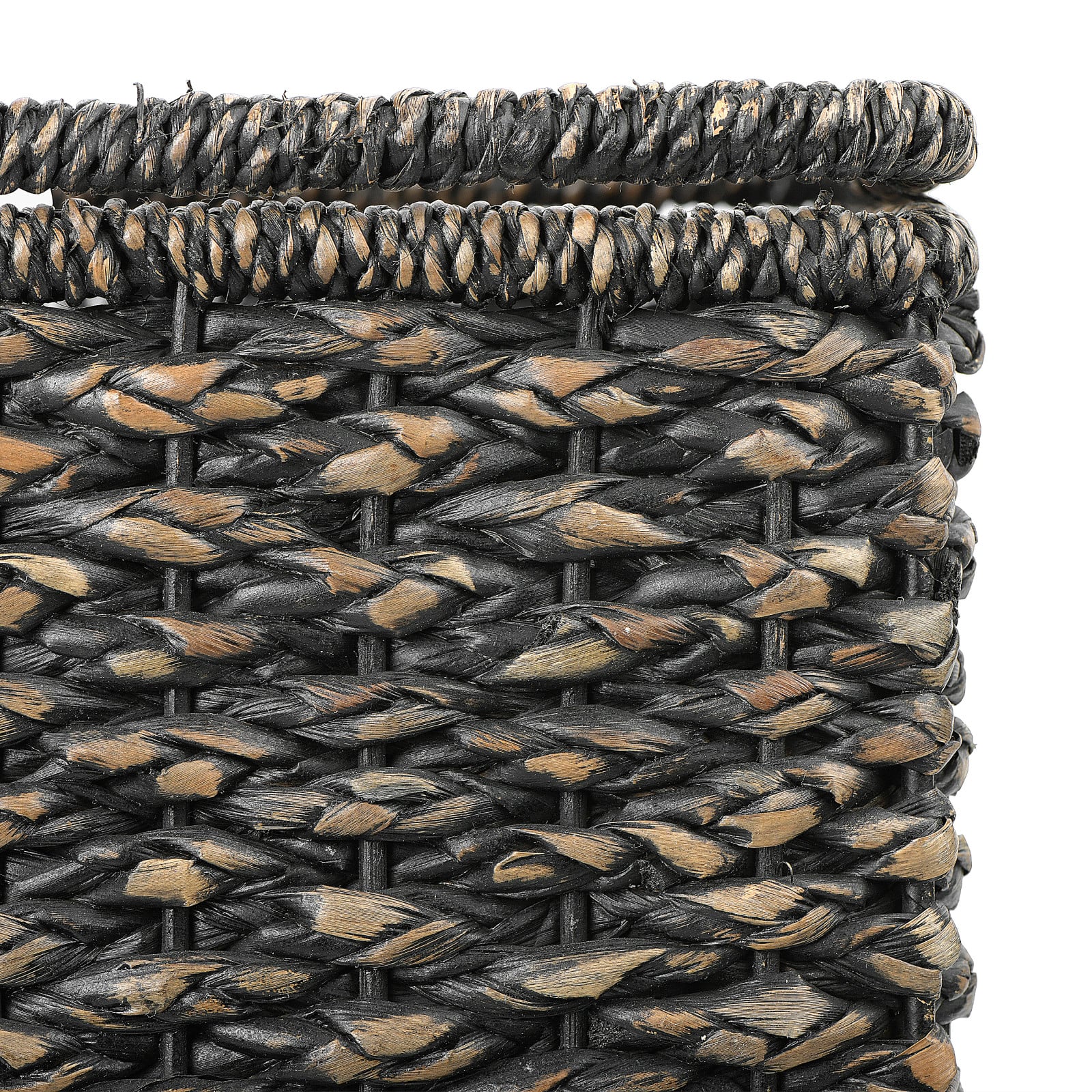 Hello Honey® 16" Bangkuan & Rattan Black Stair Basket with Handle
