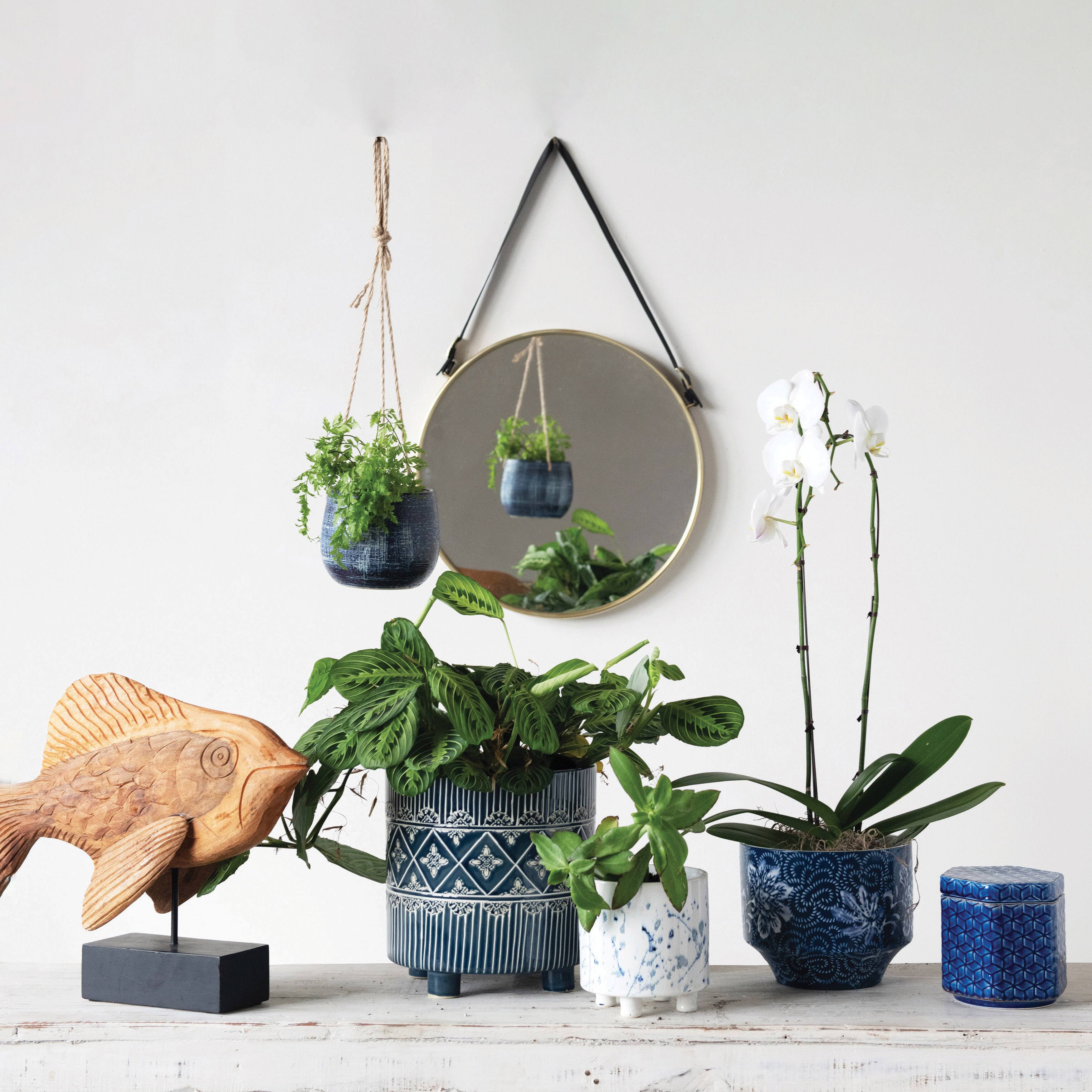 Hello Honey® 7" Blue & White Floral Stoneware Planter