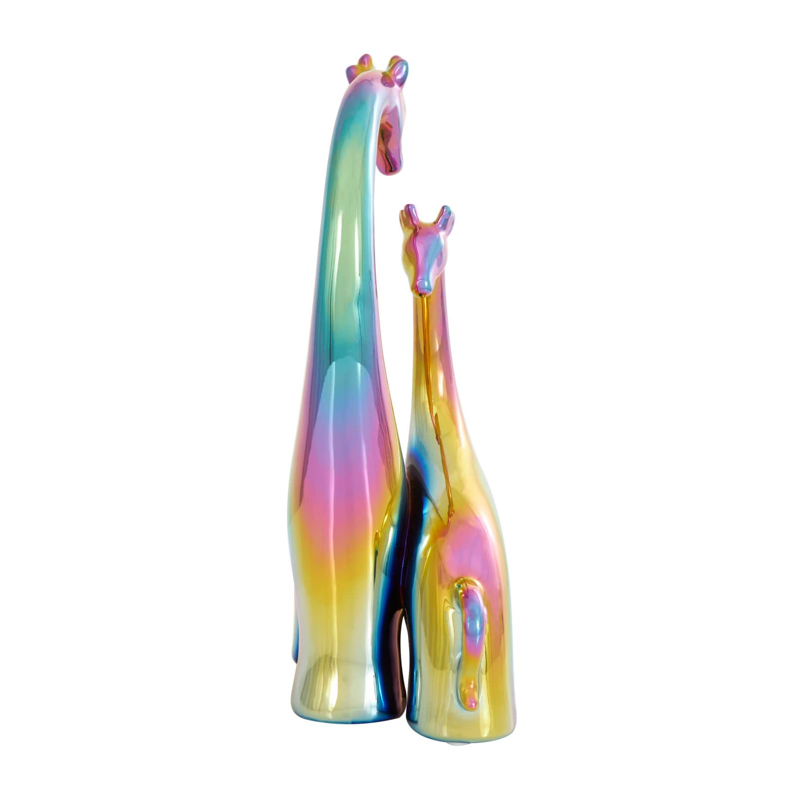 15" Multicolor Ceramic Giraffe Sculpture with Rainbow Shimmer Finish