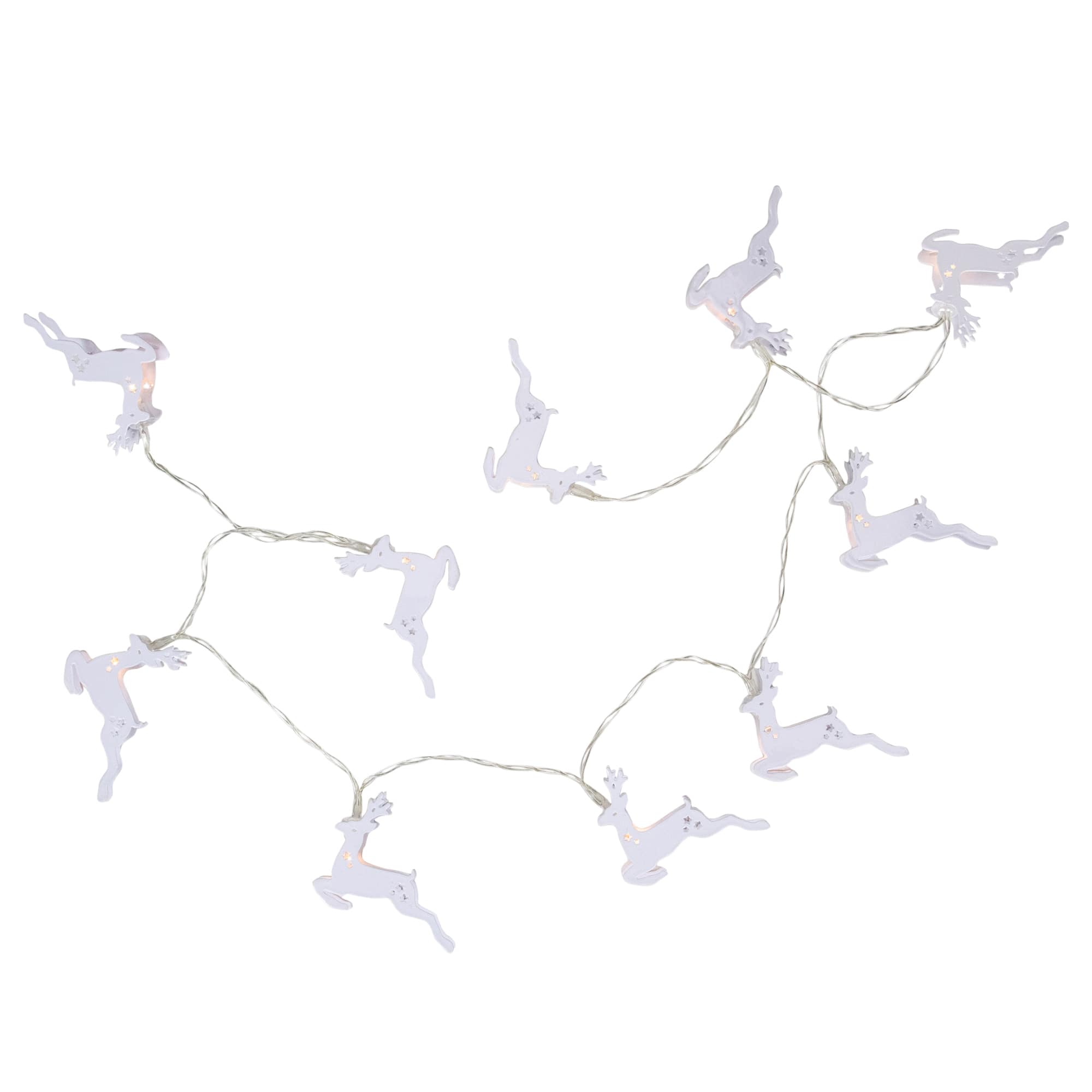 34318902 3 ft. Clear Wire Battery Operated LED Warm White Reindeer Christmas Light - Set of 10