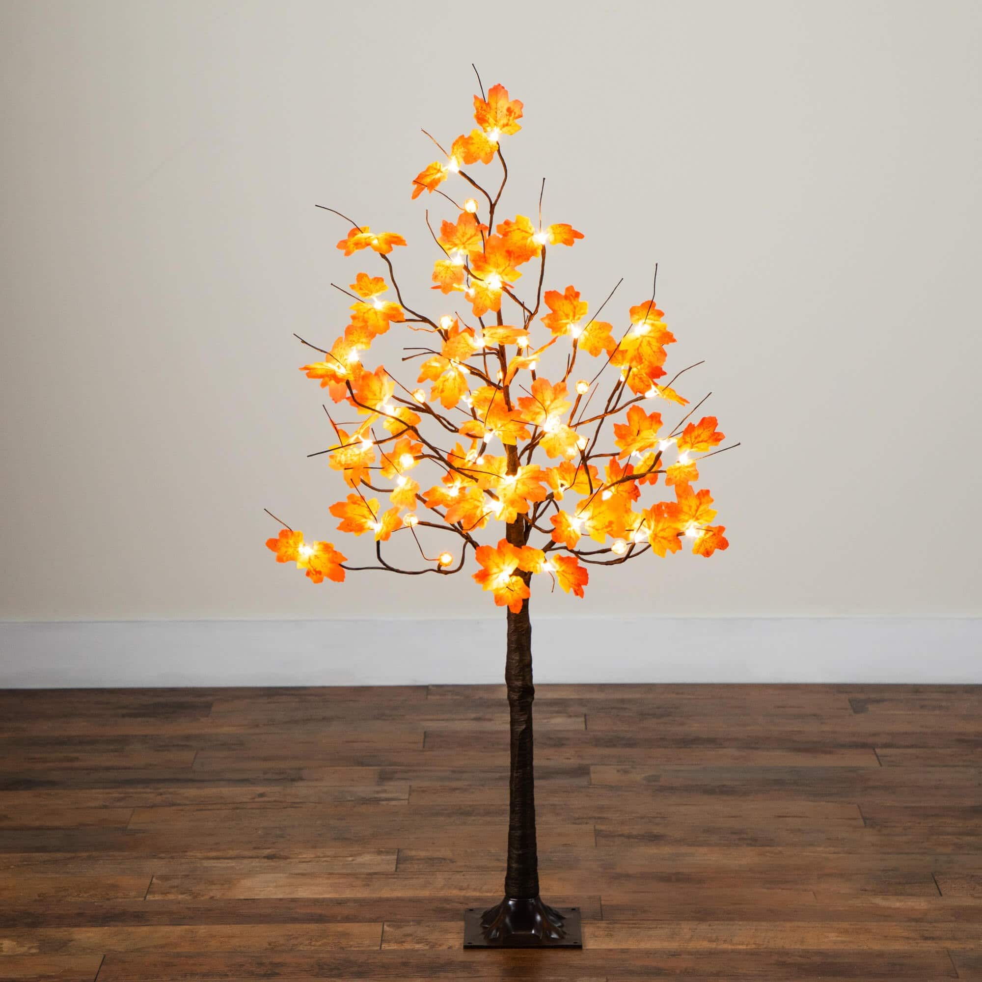 4ft. Pre-Lit Minimalist Autumn Maple Artificial Fall Tree with 56 LED Warm White & Orange Pumpkin Shaped Lights