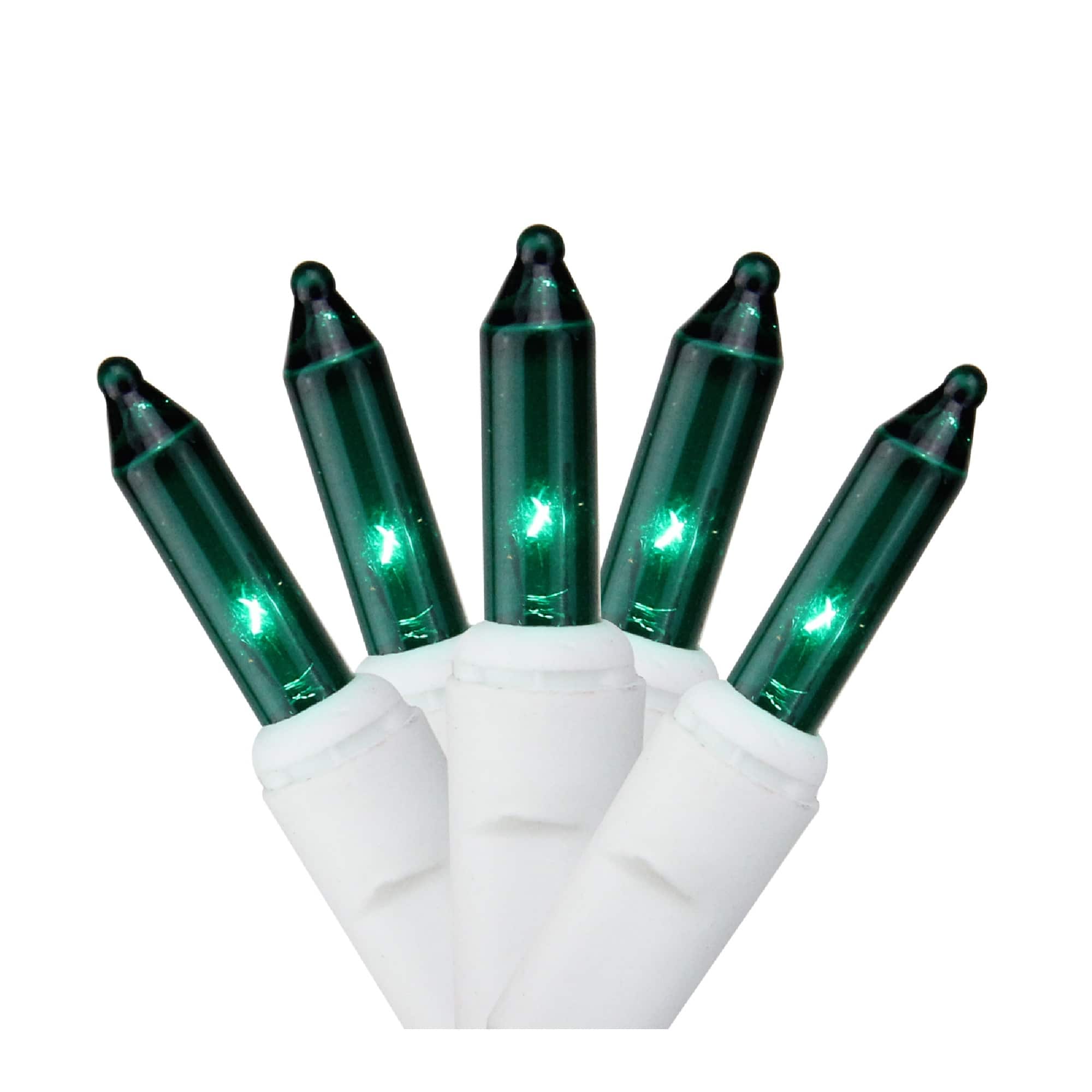 100ct. Green Mini Incandescent Christmas Light Set, White Wire