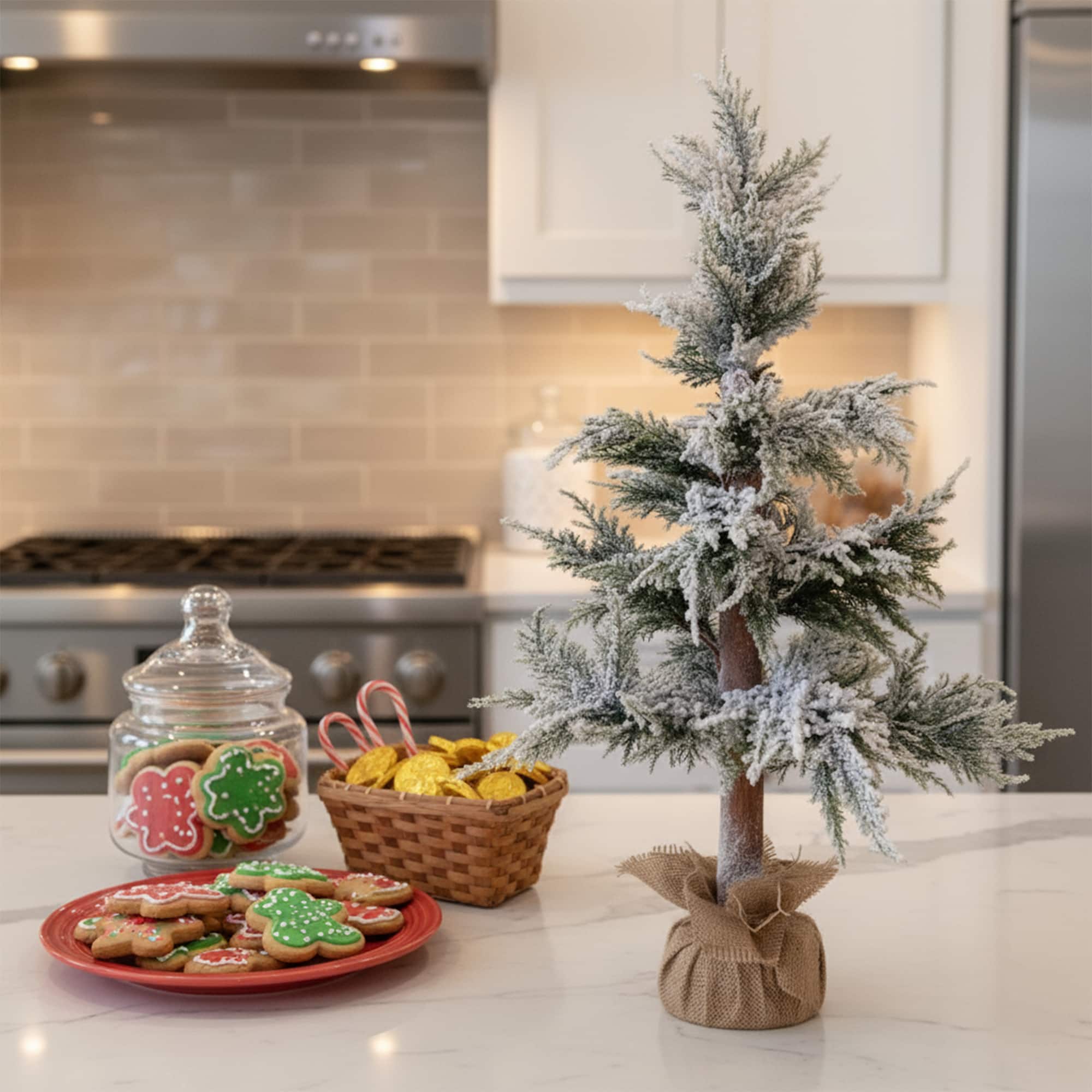 Northlight 35.25" Unlit Heavily Flocked Pine Christmas Tree in Natural Jute Base