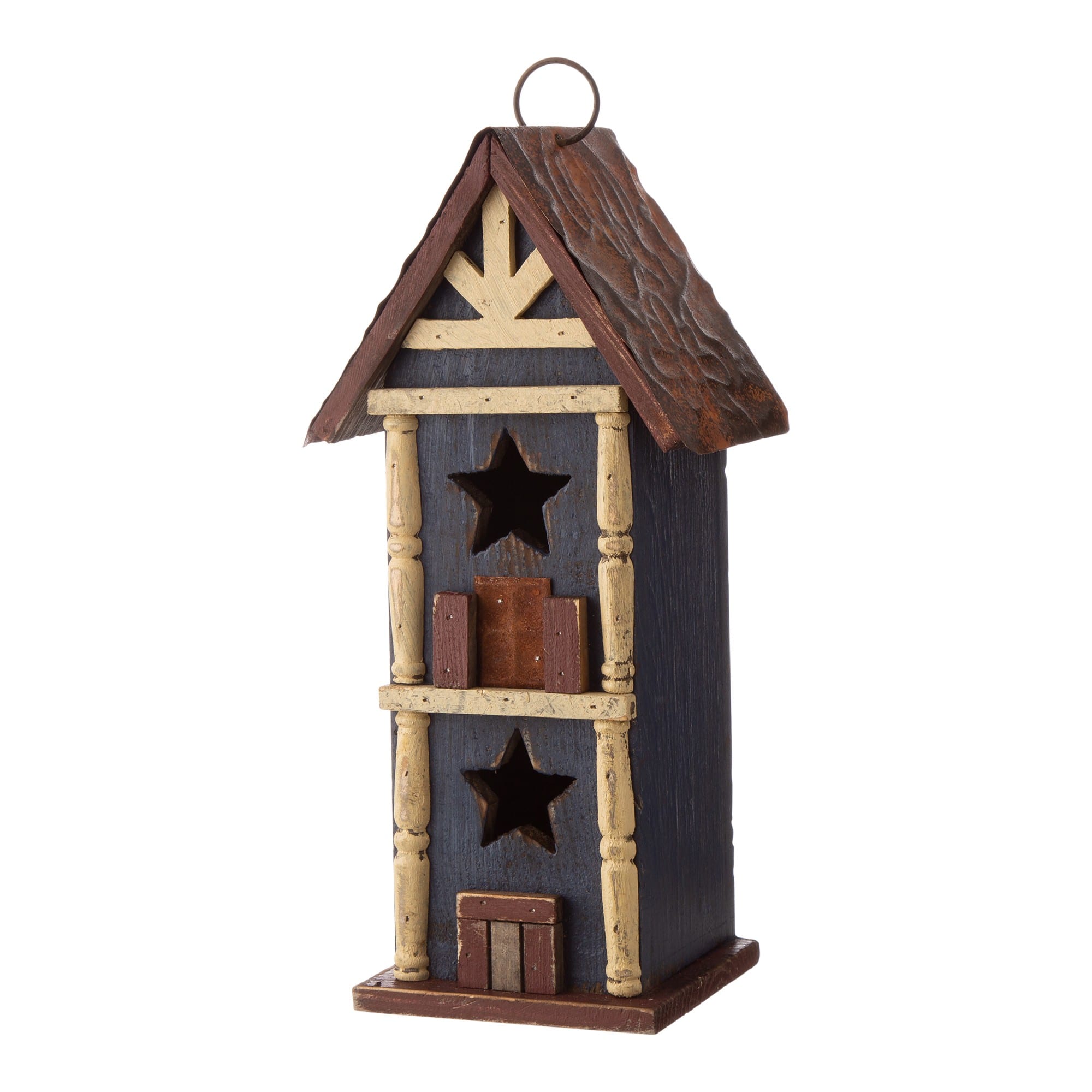 Glitzhome® 13" Solid Wood and Metal Rustic Style Birdhouse