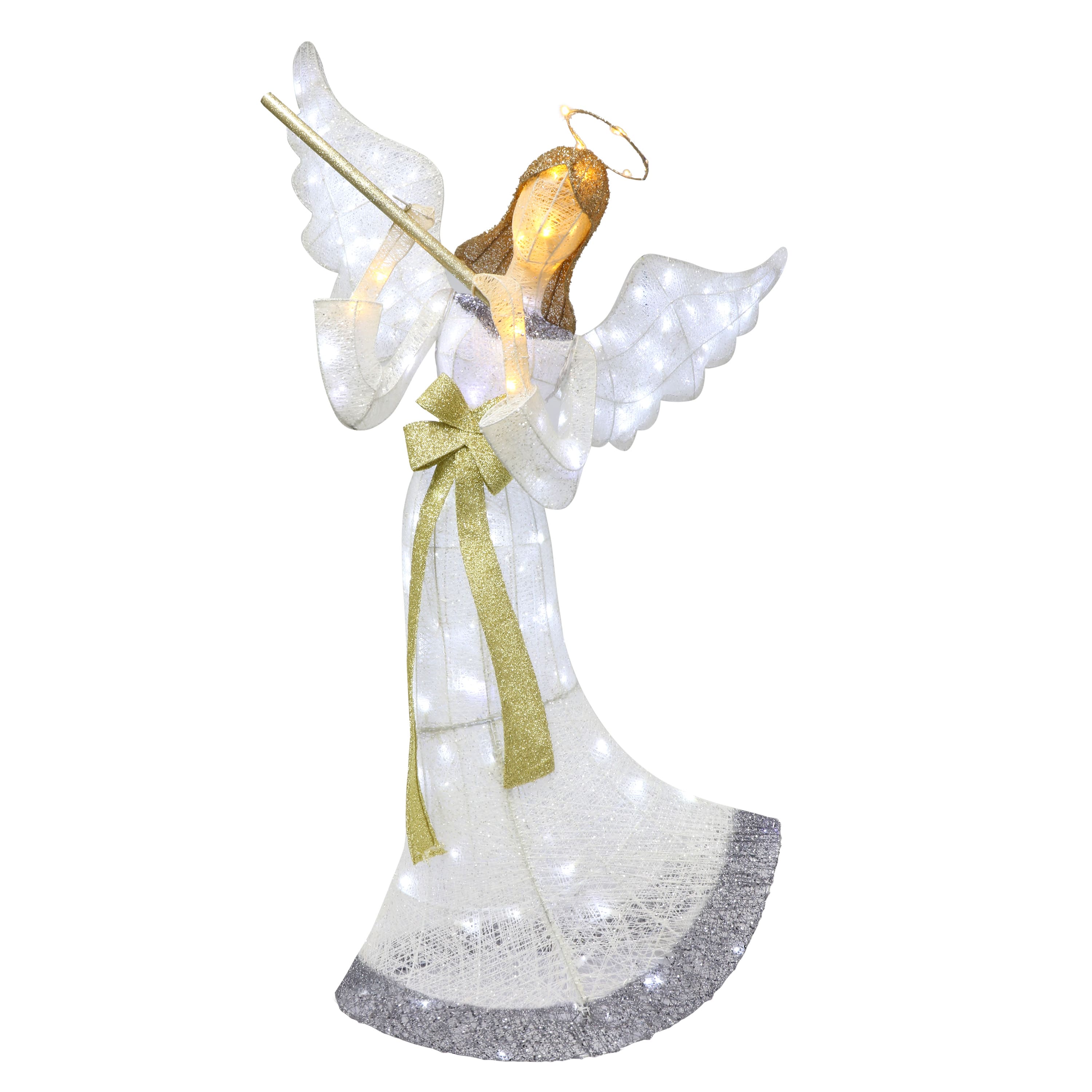 6 Pack: 70" Champagne & Gold Outdoor Lighted Angel With Flute, Clear LED Lights