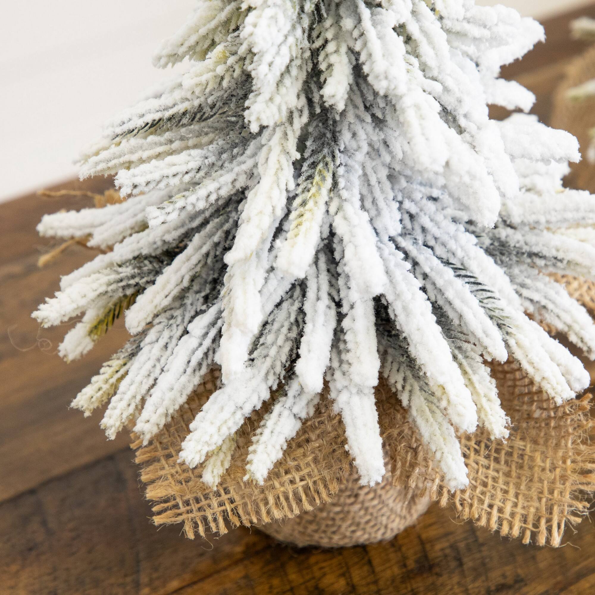 Nearly Natural Unlit Green Artificial Mini Flocked Christmas Tree with Burlap Base Set