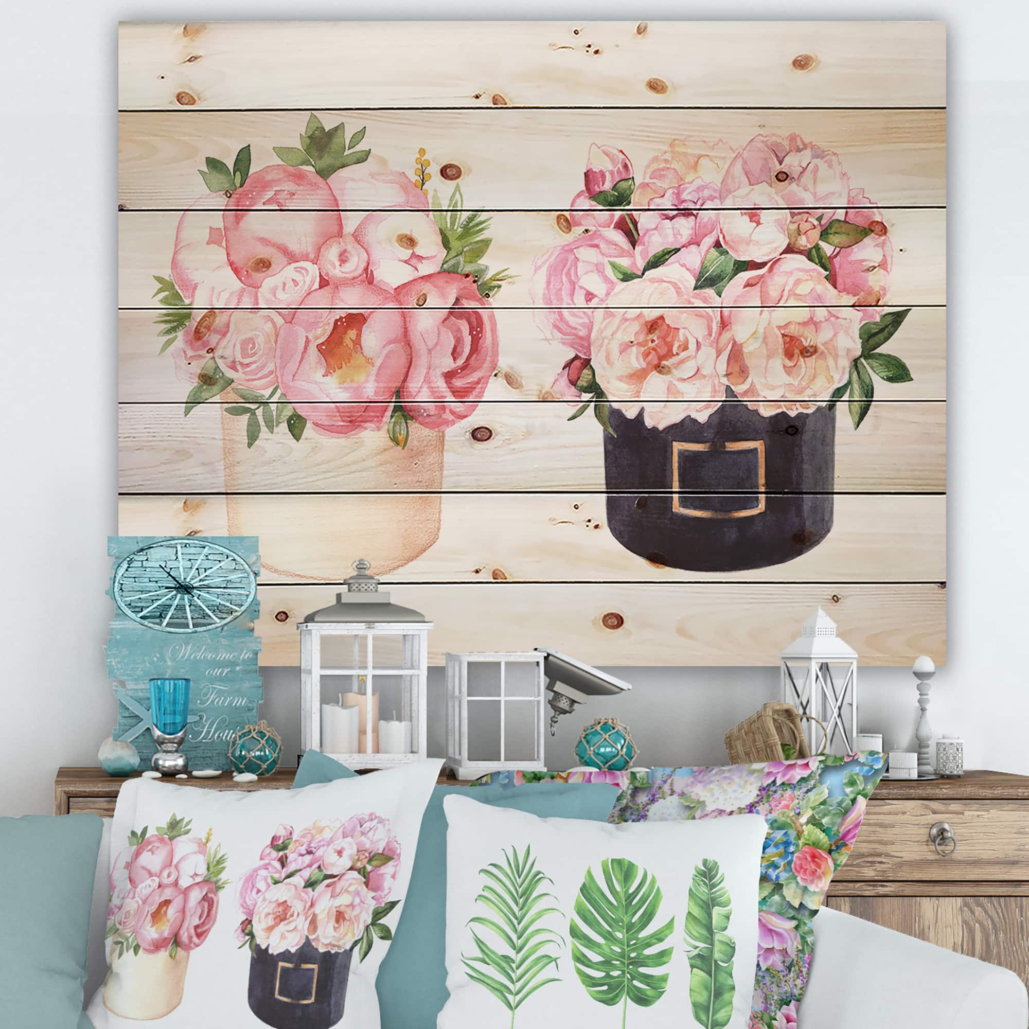 Designart - Flower Box With Peonies and Rose