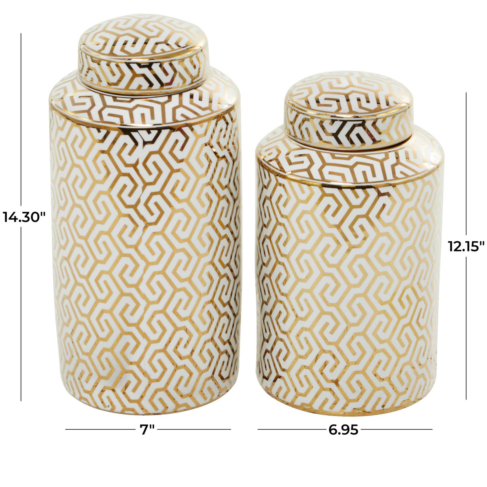 12" Gold Ceramic Geometric Decorative Jars with Gold Accents Set