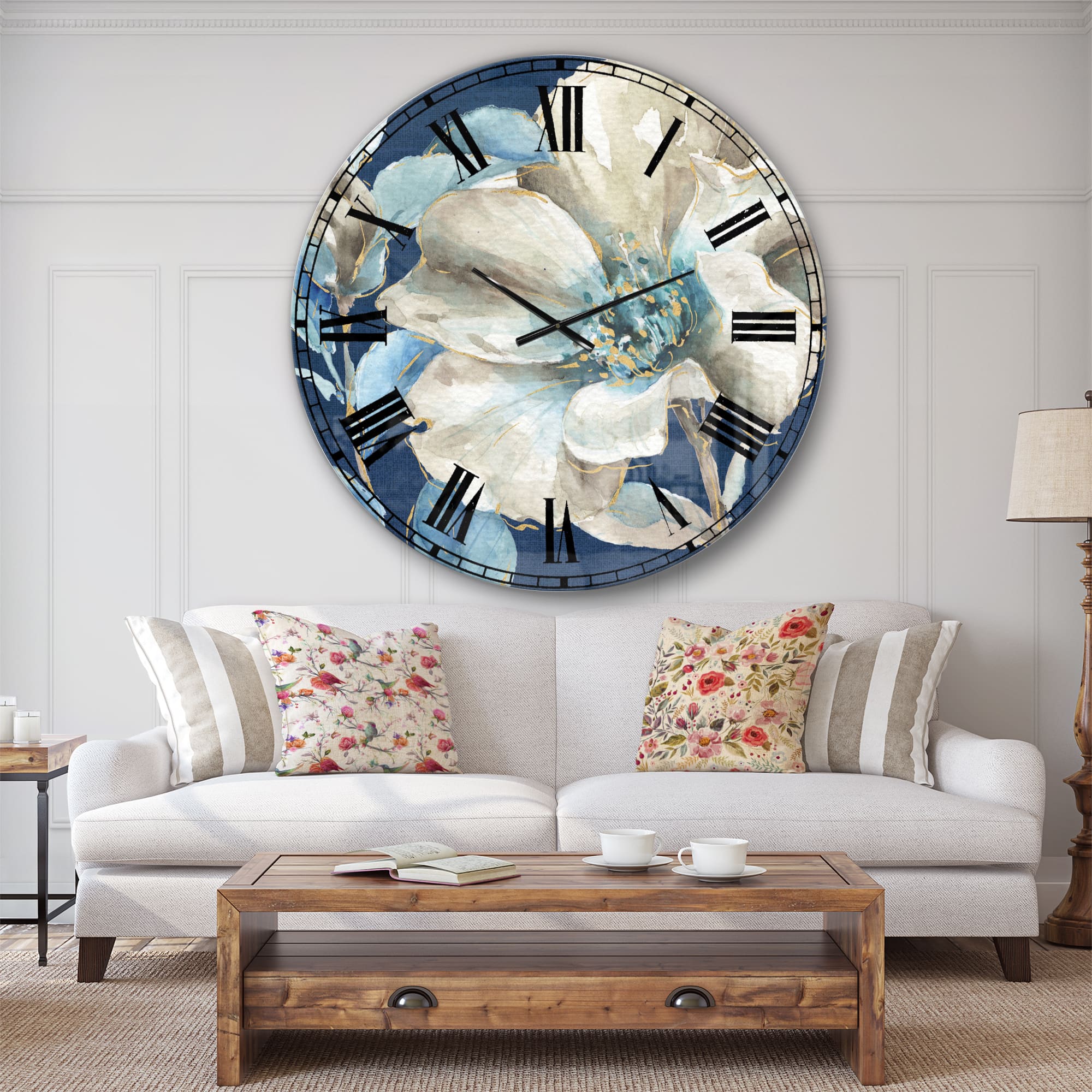 Designart Indigold Watercolor Flower I Traditional Wall Clock