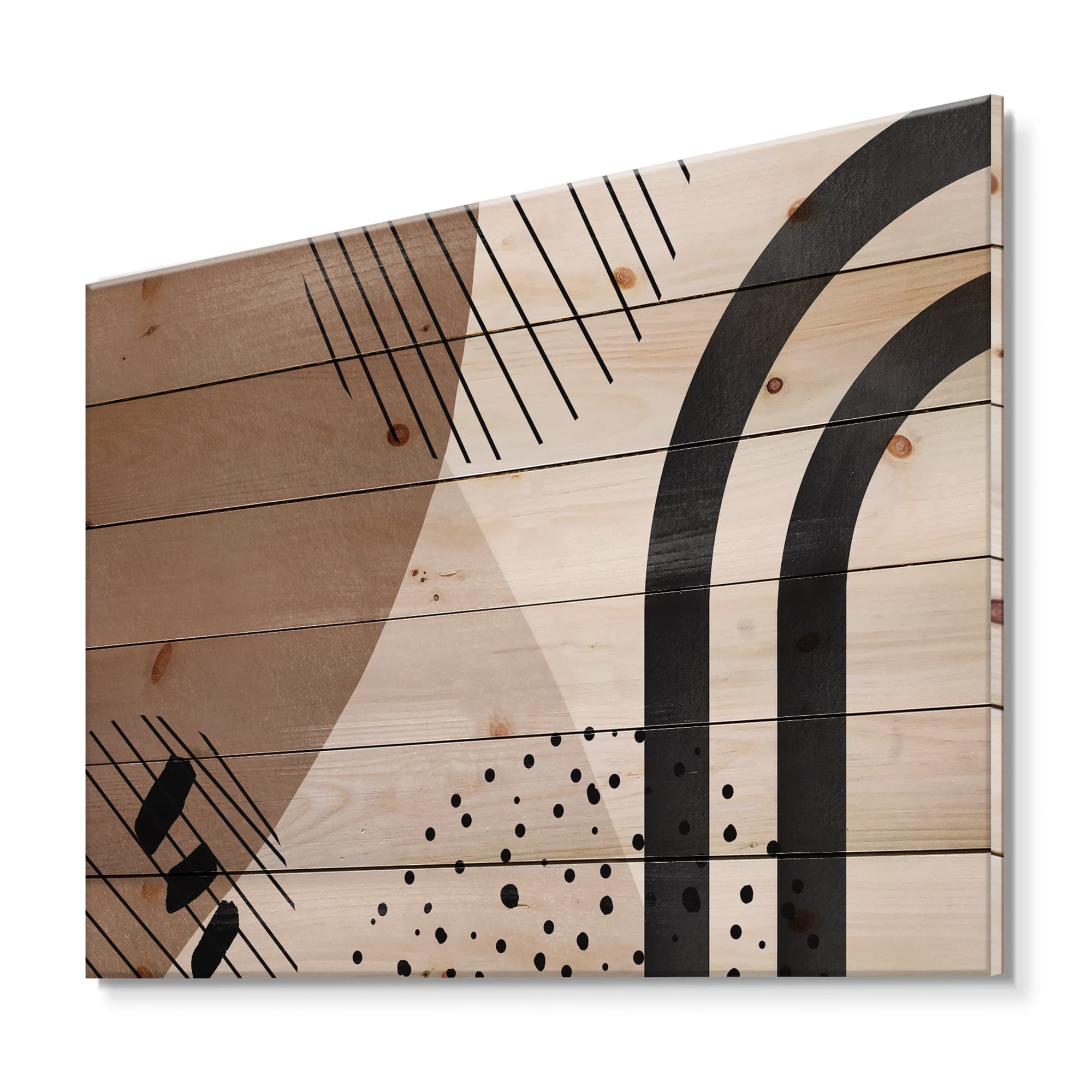 Designart - Abstract Shapes in Terracotta and Ivory Shapes I - Modern Print on Natural Pine Wood