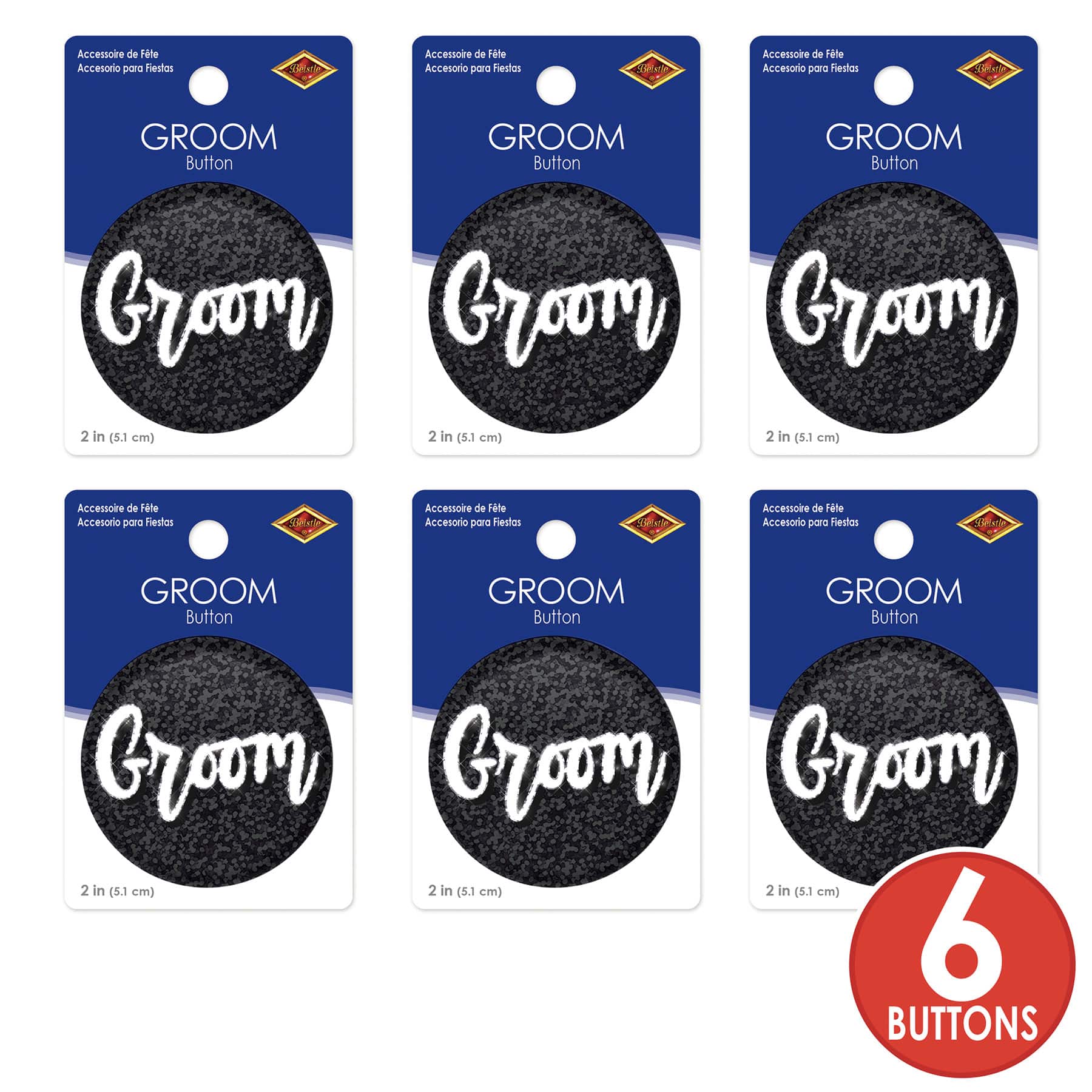Beistle 2" Black Sparkle Groom Buttons, 6ct.