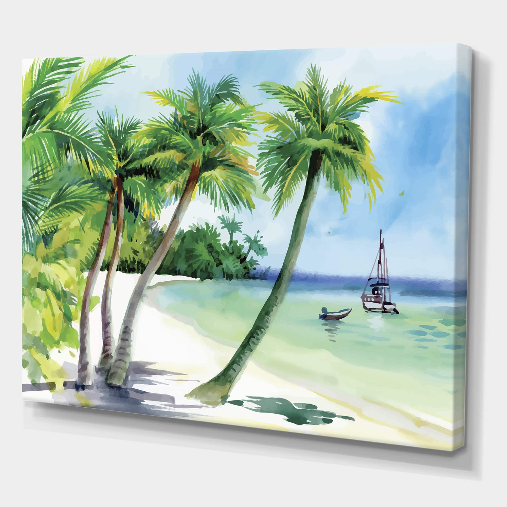 Designart - Summer Beach With Palm Trees - Nautical & Coastal Canvas Wall Art Print